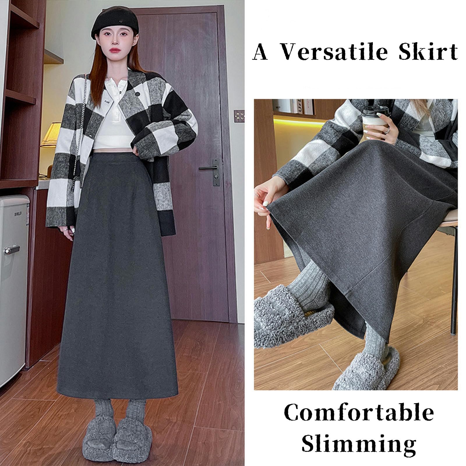Gonna Donna Gonna Hip A metà Lunghezza della Vita Alta da Donna-Gonna Lunghe alla Moda Autunnale Inverno per Eleganza E Comfort-Grigio-m