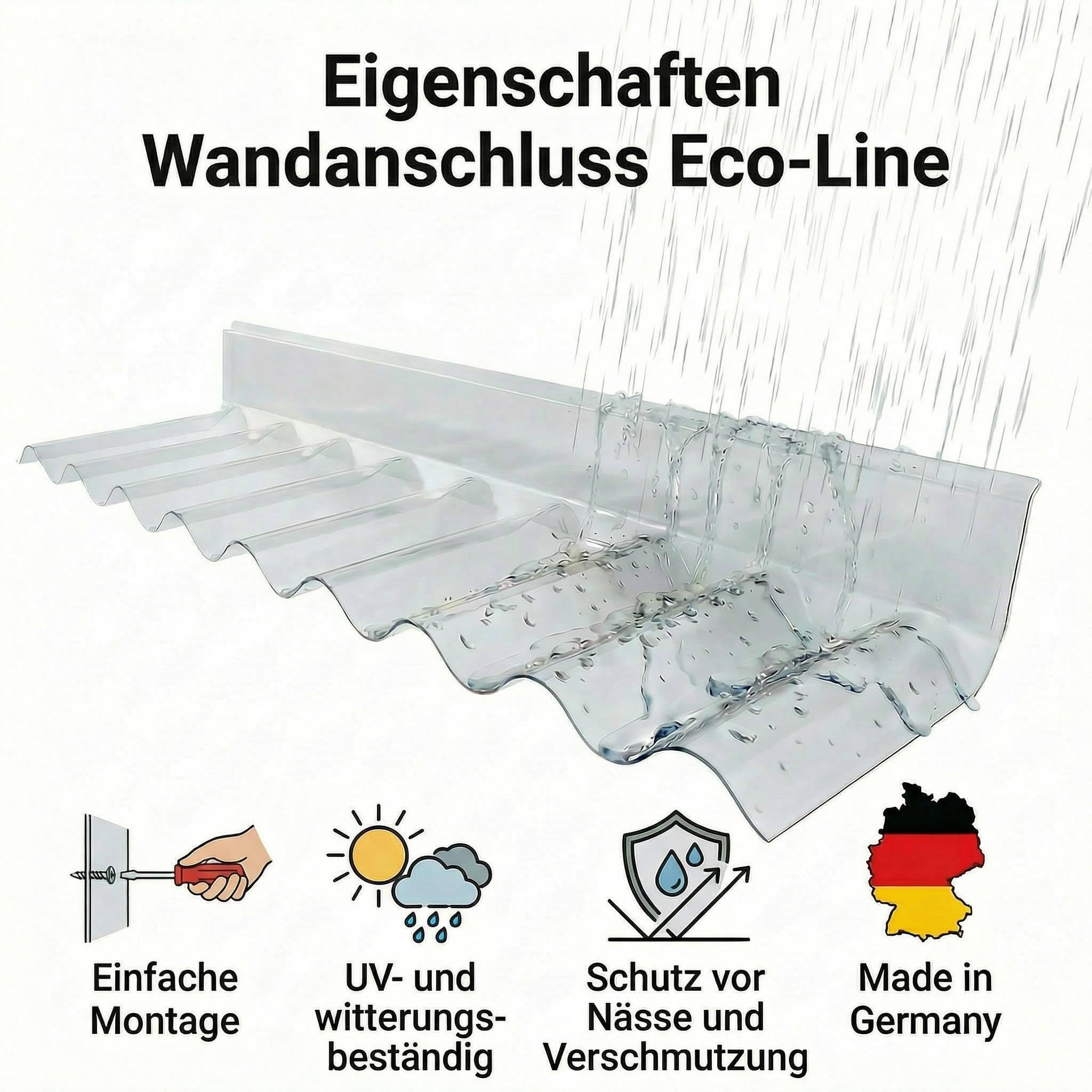 Wandanschlussprofil PVC Sinus Wellplatte 76/18 glasklar 670 mm 9 wellig 160 x 70 mm