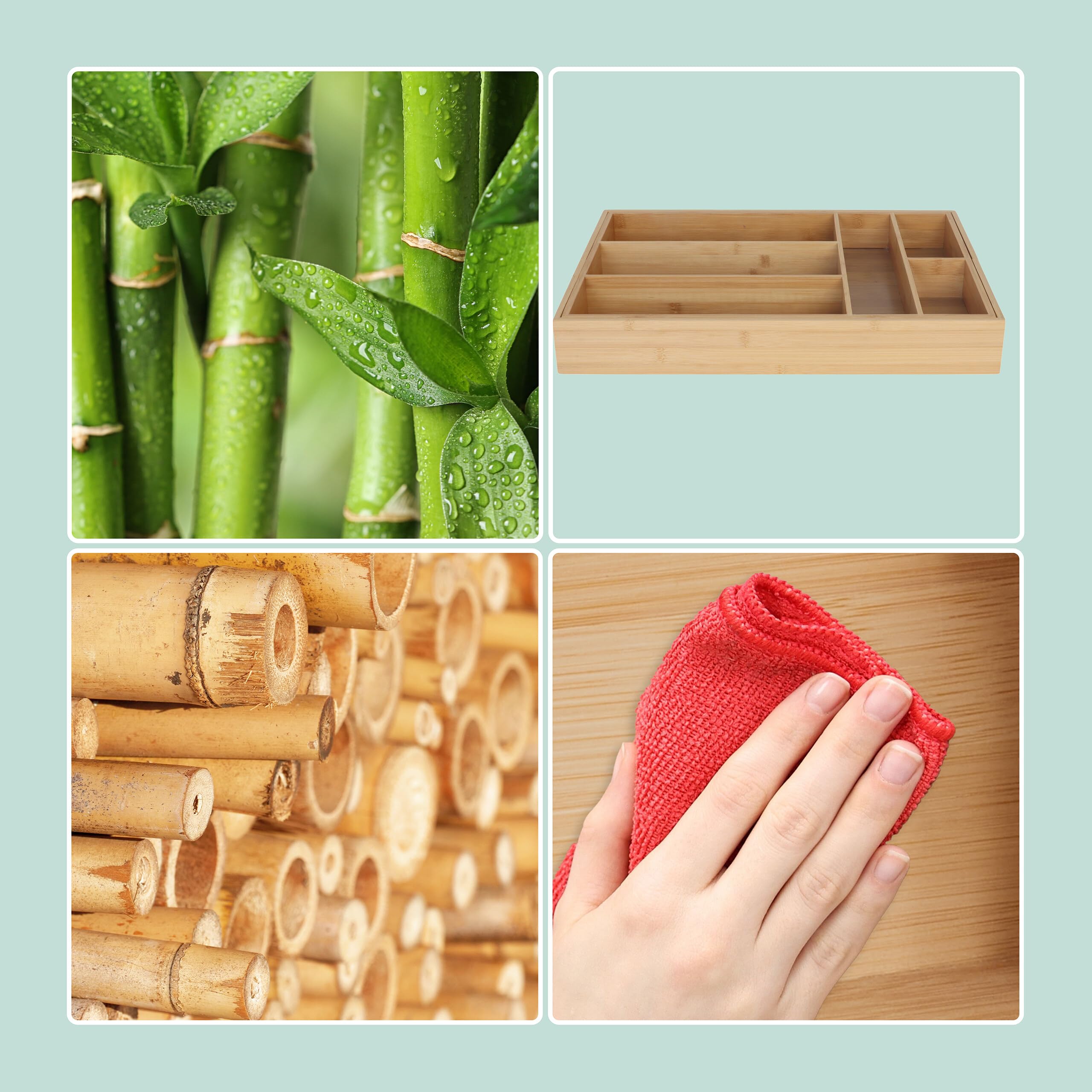 Relaxdays Expandable Cutlery Organizer, Bamboo, H x W x D 6.5 x 33-49.5 x 47.5 cm, 6-8 Compartments, Natural