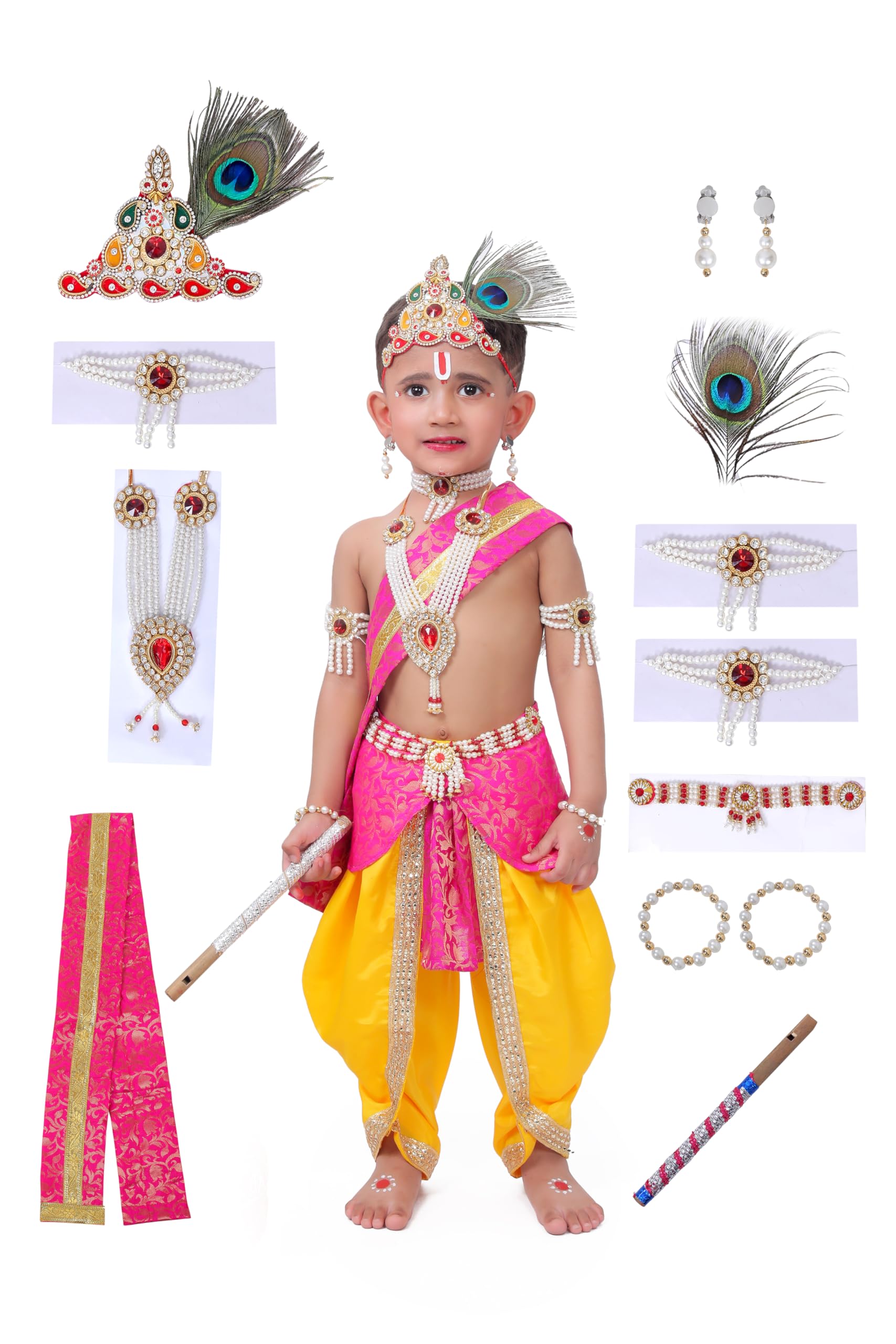 Raj Fancy Dresses Krishna Dress for Kids, Baby Krishna Dress for Janmashtami with Krishna Mukut, Peacock Feather & Flute Embroidered Krishna Costume for Girl & Boy, 2 Year (B0DC6VD6RD) Amazon Price History, Amazon Price Tracker
