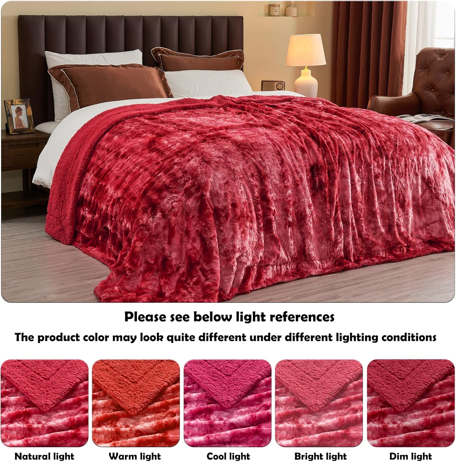NEWCOSPLAY Super Soft Faux Fur Throw Blanket for Couch Tie-dye Red Sherpa Fuzzy Plush Warm Blanket for Sofa Bed (Tie-dye Red, Throw(40"x50")) - Image 4