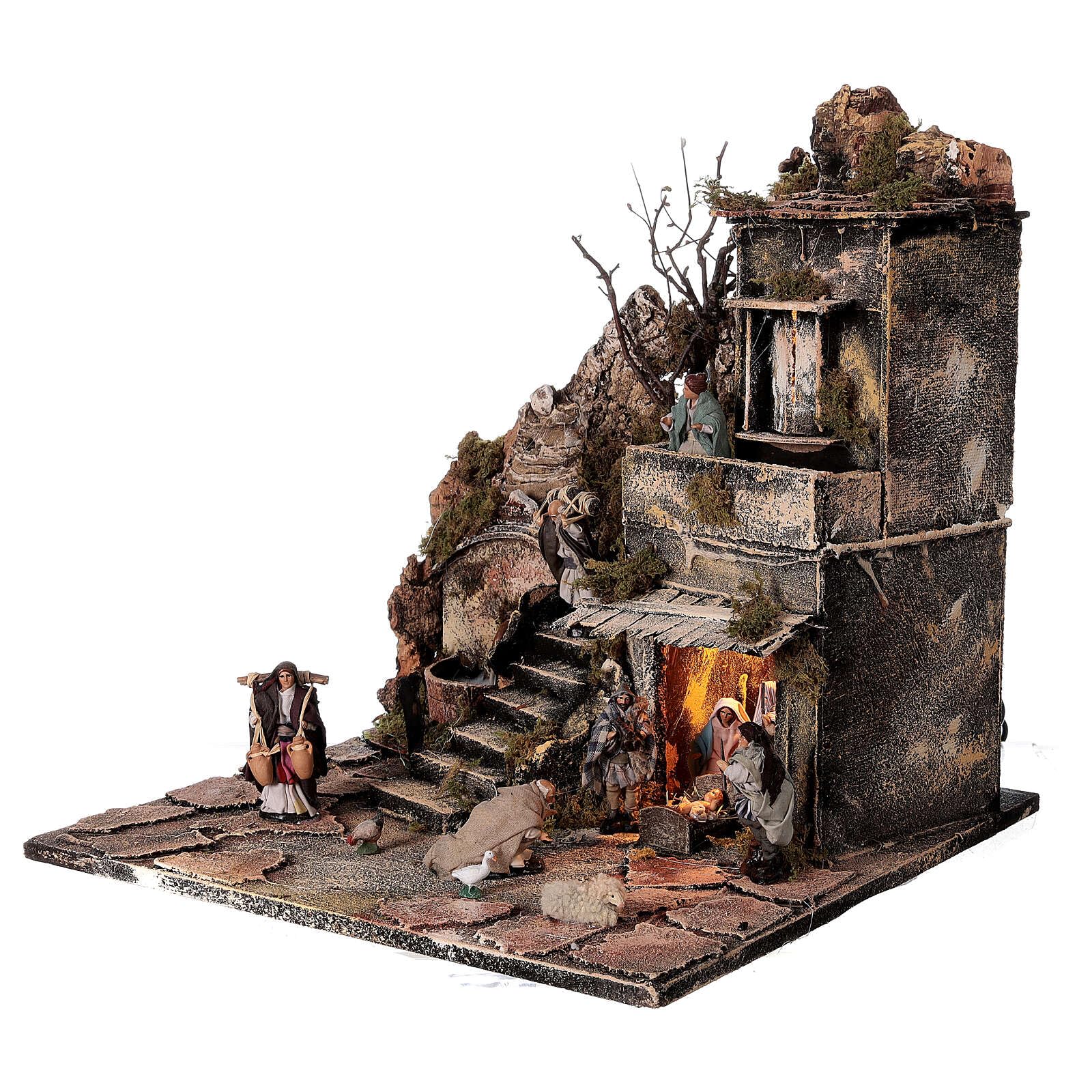 Holyart Crèche Napolitaine: Village Nativité Balcon Fontaine crèche napolitaine santons 8 cm 40x40x40 cm, avec Figurines