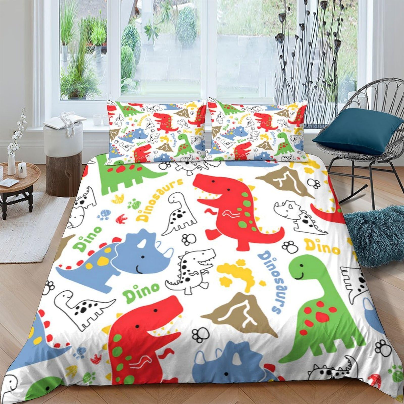 Ctjqhvkz Style-6 3D Printed Colourful Dinosaur Fitted Sheet Microfiber Soft Breathable Cartoon Animal Bed Cover For Bedroom Dorm Decor Single（135X200cm）