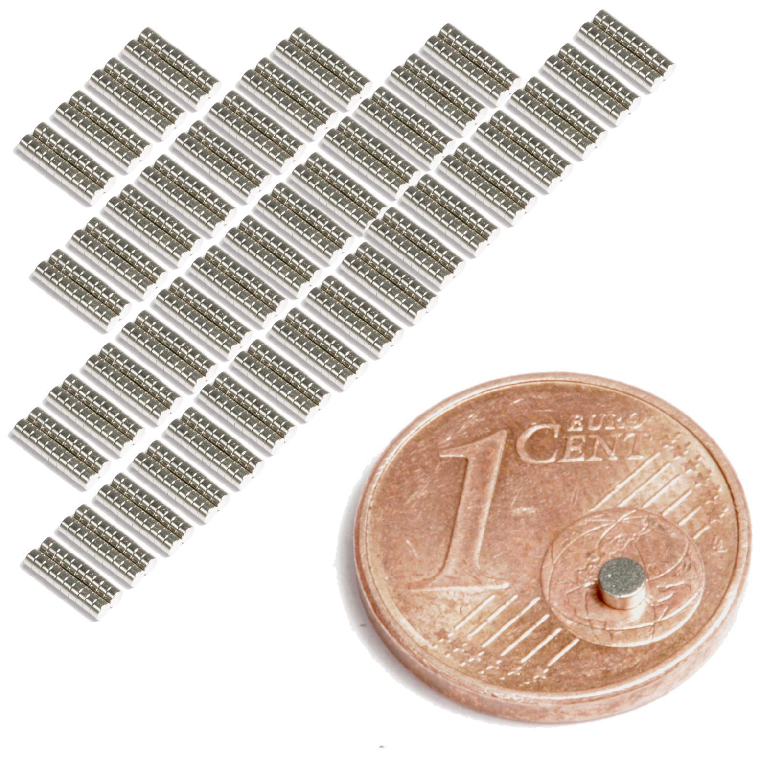 Neodym Magnet Mini Für Magnettafel Pinnwand Kühlschrank Magnetscheibe - Scheibenmagnet - Whiteboard Rund Flach 2mm x 1mm - N45 Stark (960)