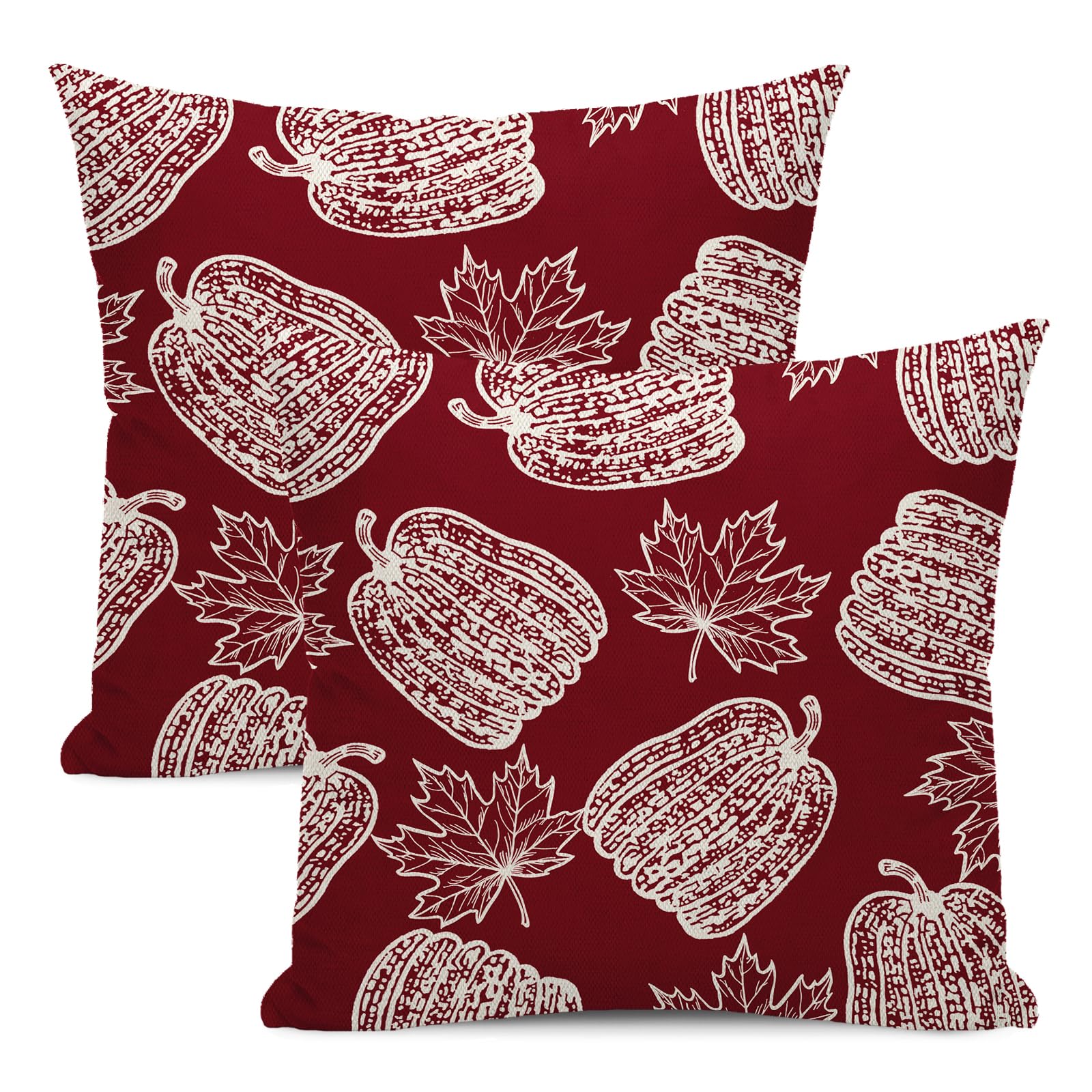 Fall Pillow Covers 18x18 Set of 2 Pumpkin Maple Leaves Burgundy Red Throw Pillow Covers Outdoor Decoration Autumn Thanksgiving Pumpkin Pillowcase Decorative Square Cushion Covers for Home Sofa — image 1