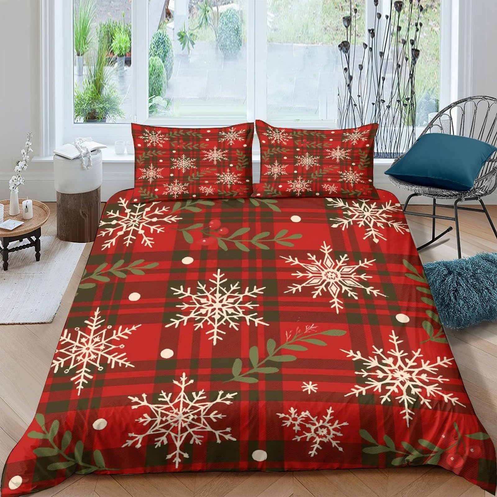 Ctjqhvkz Style-1 3D Printed Red Plaid Snowflake Fitted Sheet Microfiber Soft Christmas Tree Mattress Cover For Bedroom Dorm Decor Protection Single（135X200cm）