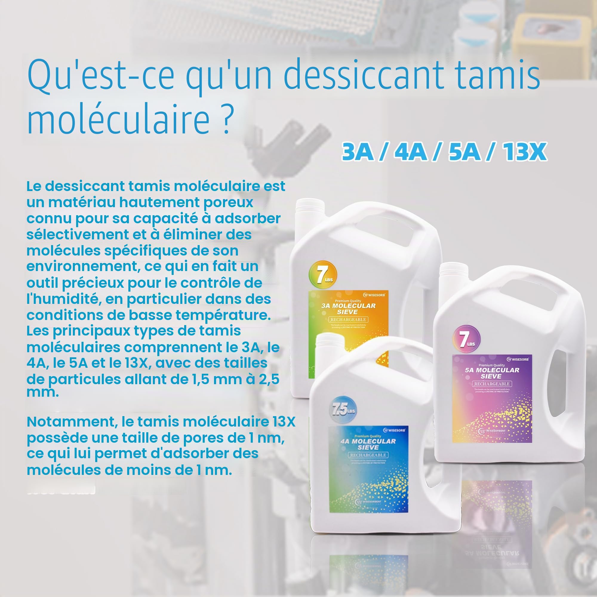 Wisesorb - 3,12kg Tamis Moléculaire 3A - Billes Dessiccantes Réutilisables, Absorbeur d’Humidité, Déshumidificateurs pour Placards, Filament 3D, Équipement Photographique et Électronique