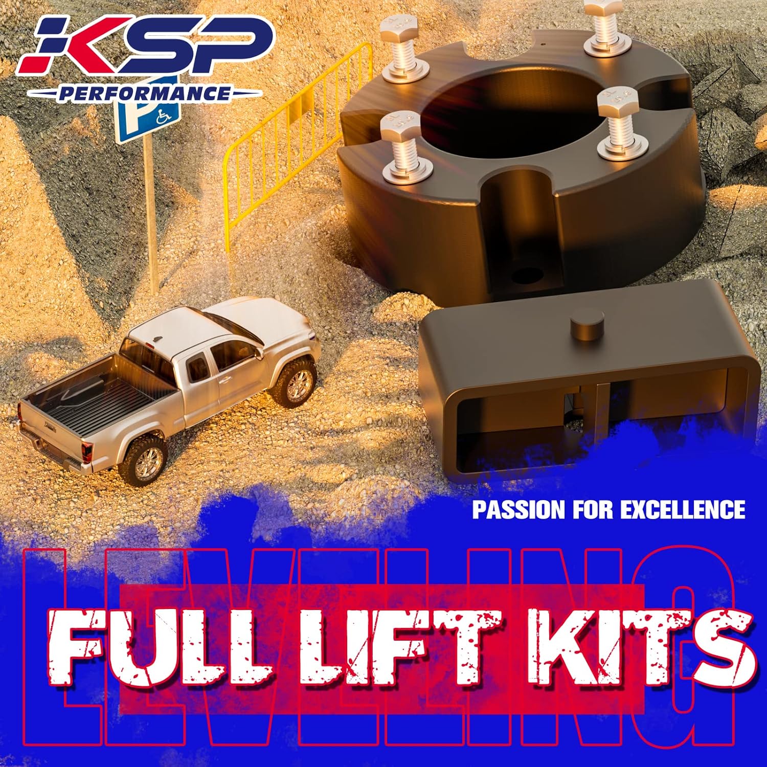 KSP 3"F+2"R Tundra Lift Kits, 3in Front Lift Spacer and 2in Rear Lift Block With Extended U Bolts Compatible With Toyota Tundra 2WD 4WD 2007-2021, Full Set Aluminum&Carbon Steel Leveling Lift Kits