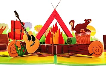 iGifts And Cards 3D Camping Adventure Pop-Up Card Happy Camper Wilderness Surprise for Birthday Retirement Fathers Day Family Summer Fishing Trip - Unisex-Adults Men Women - 6" x 8"