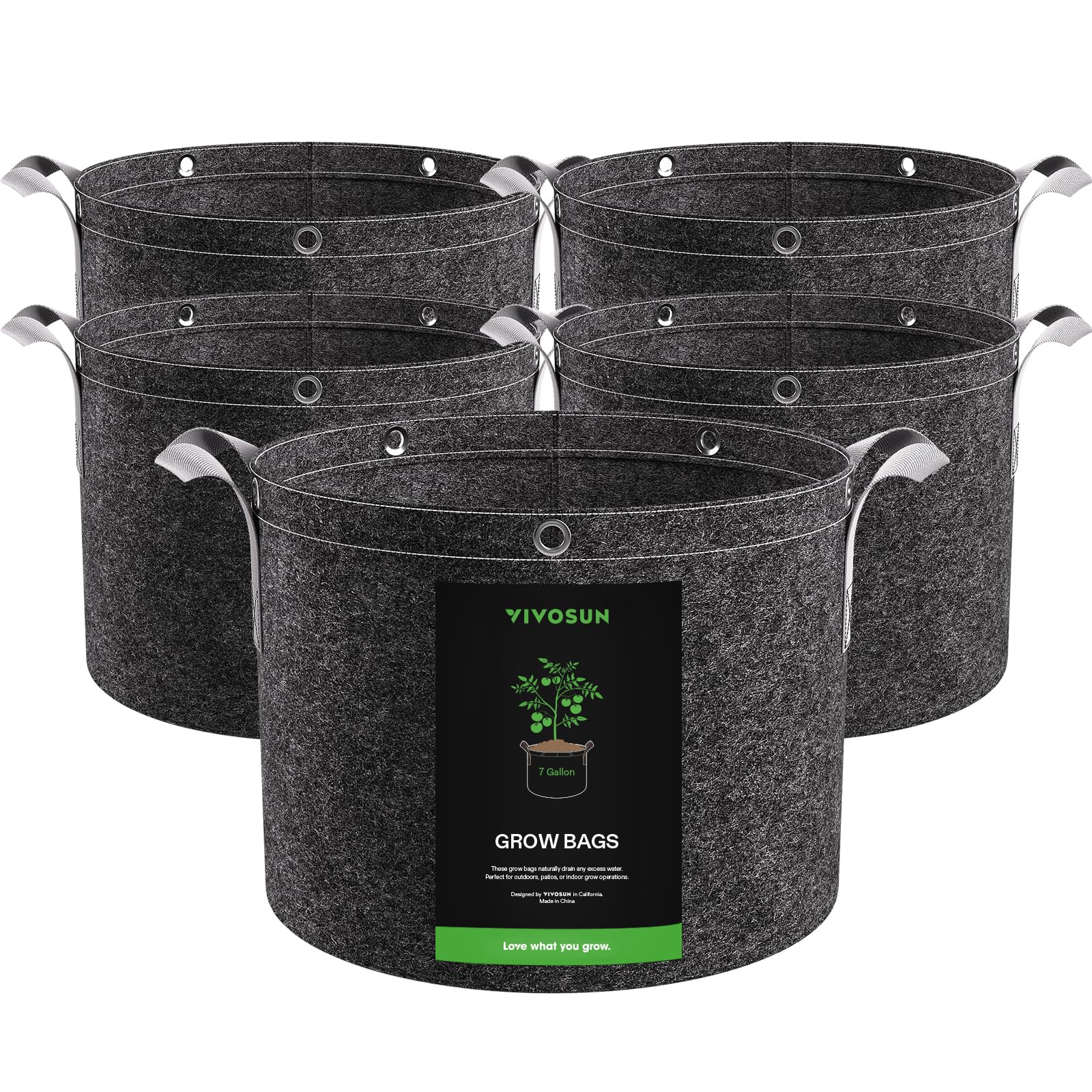 VIVOSUN Grow Bags 5-Pack 30L, 500G Thick Nonwoven Fabric Pots with Strap Handles, Multi-Purpose Rings