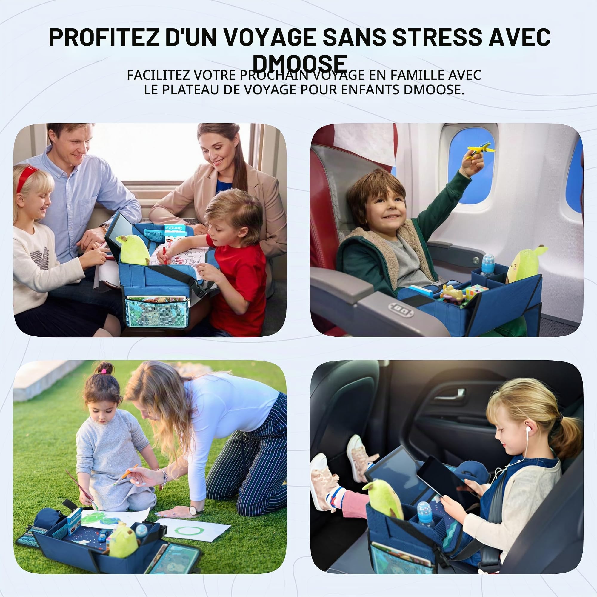DMoose Siège auto pour table et tout-petits, plateau de voyage pour siège auto, plateau pour avion, accessoires essentiels de bureau de voyage, plateau de table pour enfants Road Trip Activities