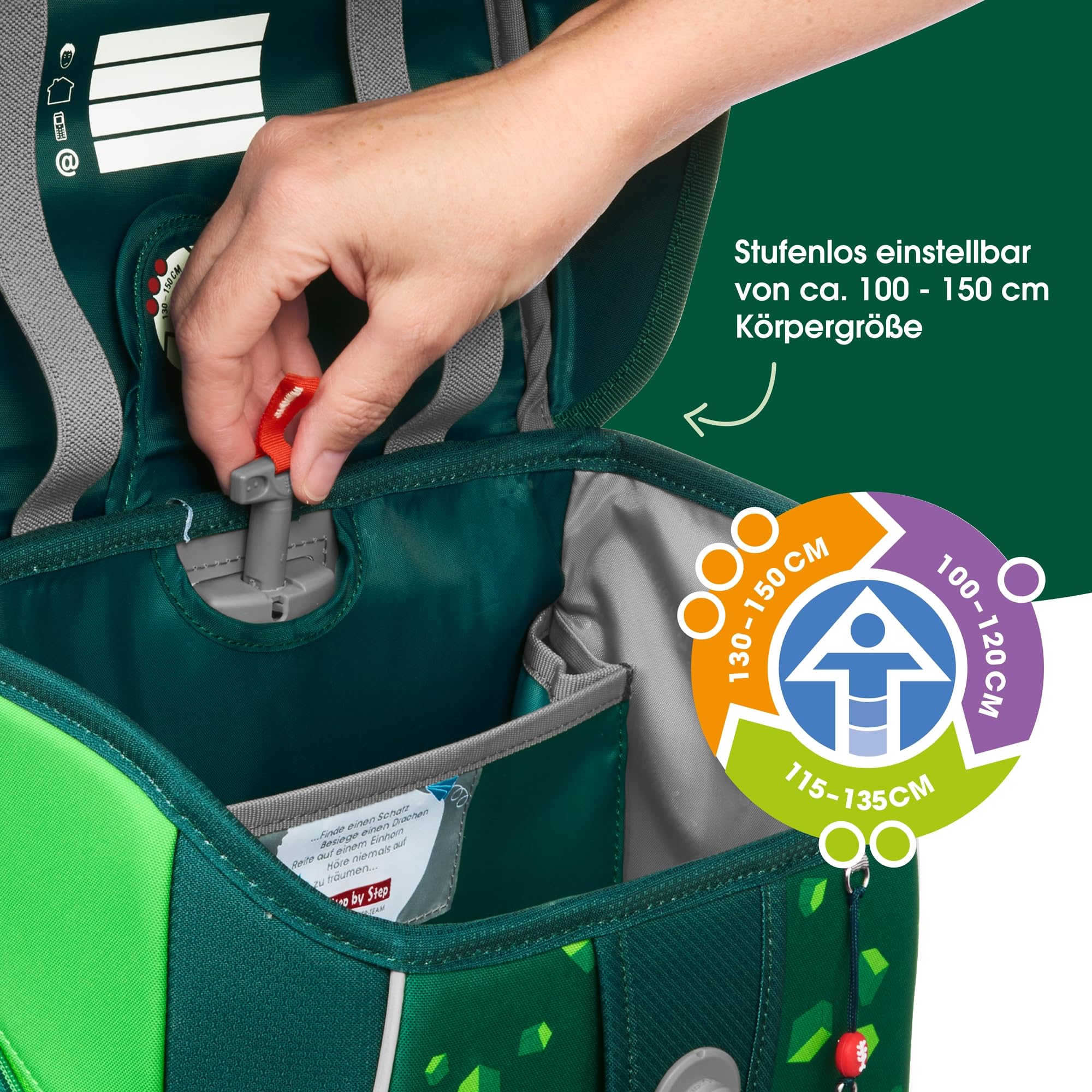 Step by Step Schulranzen-Set SPACE „Dino Targo“ 5-teilig, grün, Dino-Design, ergonomischer Tornister mit Reflektoren, höhenverstellbar mit Hüftgurt für Jungen ab der 1. Klasse, 20L