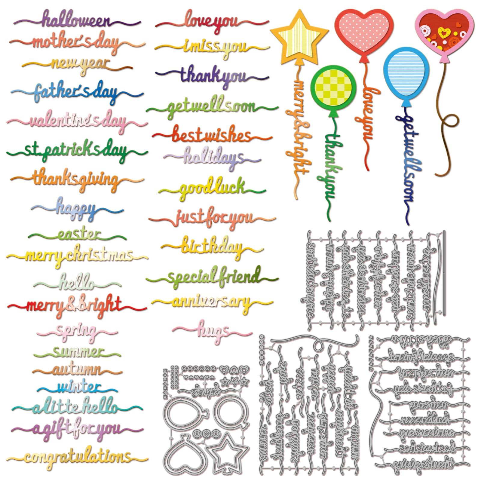 GLOBLELAND Balloon Line Blessings Cutting Dies for Birthday Card Making Holiday Heart Balloons Metal Die Cuts Greetings Shaker Cut Dies for Valentines DIY Embossing Scrapbooking Paper Crafts Decor