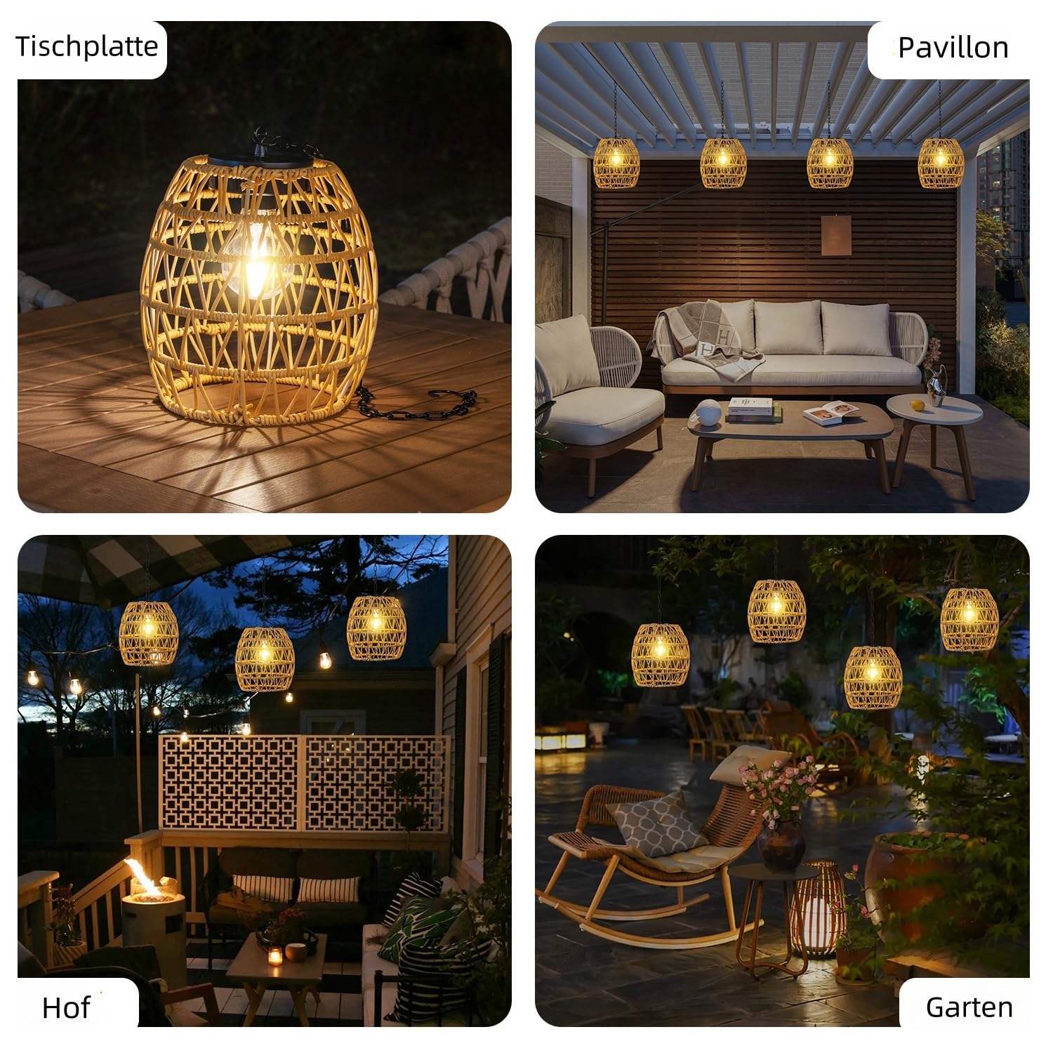 Pearlstar Solarlampen für Außen hängend, Rattan Solarlaterne für Außen wetterfest, Solarleuchten Garten im böhmischen Stil für Balkon, Terrasse, Patio, Hof-Deko