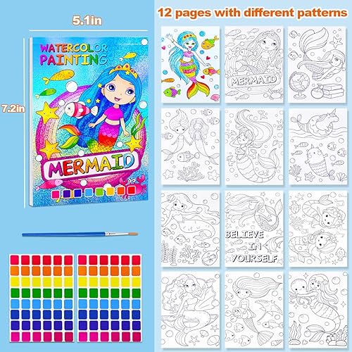 Miniatura 4 de JUNQIU - Juego de pintura de acuarela para niños, libros de pintura de acuarela para colorear para niños pequeños, libros de pintura con agua para