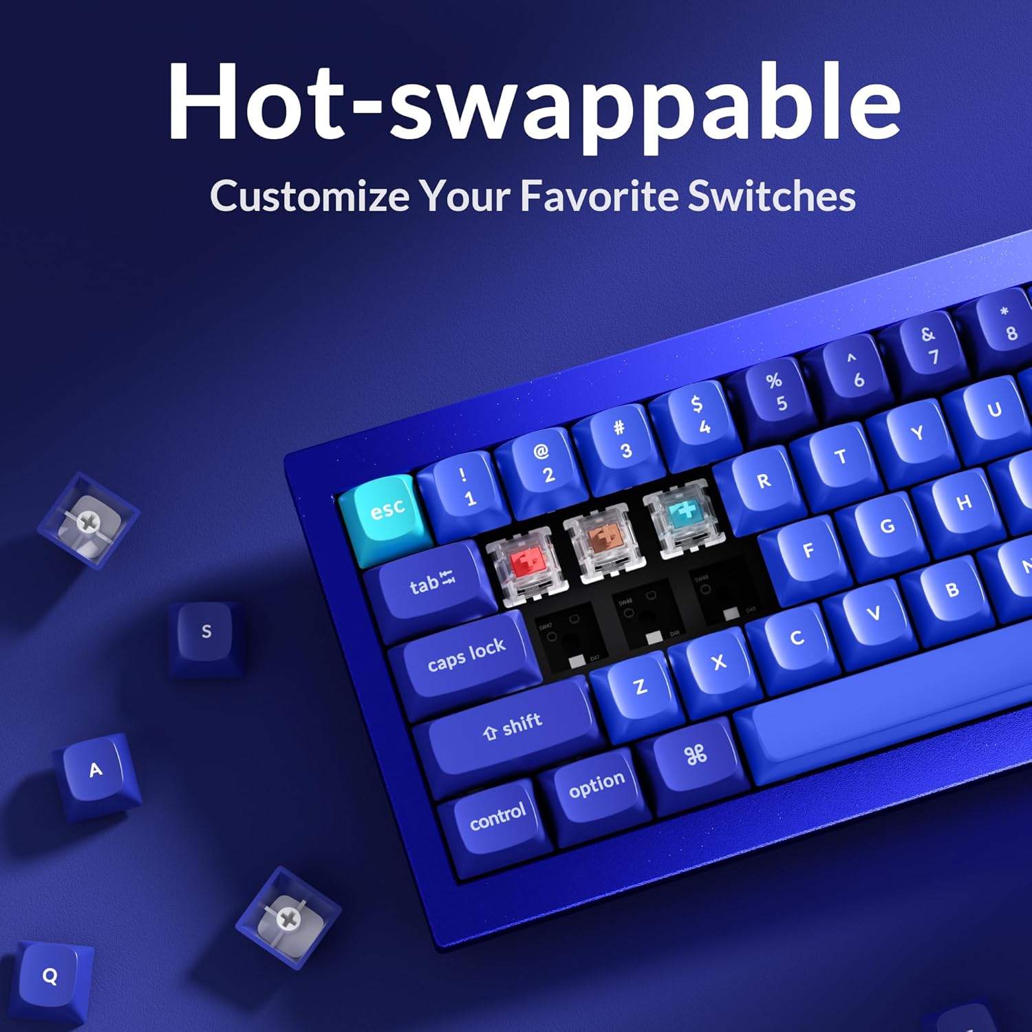 Keychron Q7 Wired Custom Mechanical Keyboard, 70% Layout QMK/VIA Programmable Macro with Hot-swappable Gateron G Pro Brown Switch Double Gasket Compatible with Mac Windows Linux - Navy Blue A