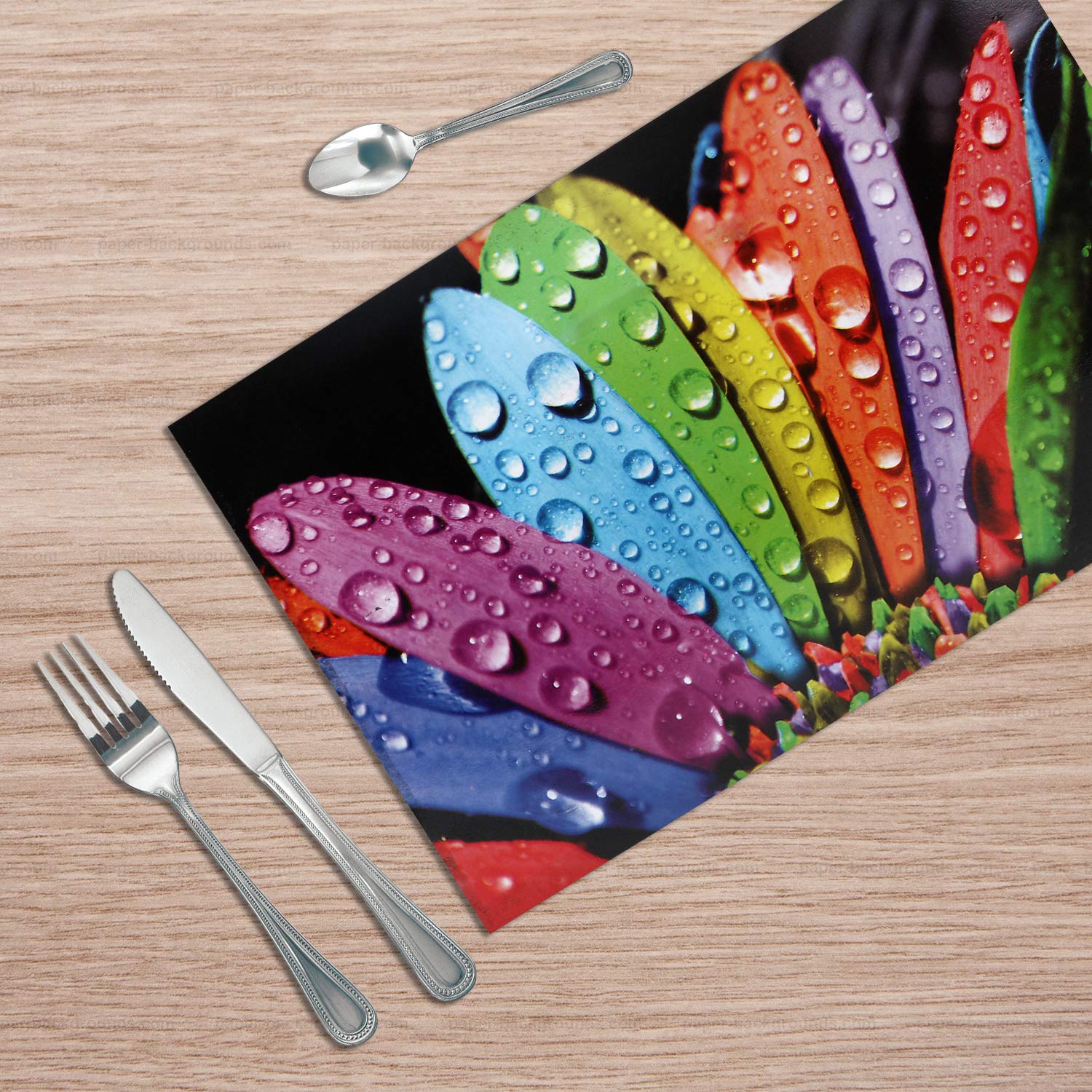 ARADENT PVC ‎Rectangular Dining Table Placemat, Rain Drops on Leaf Set of 8