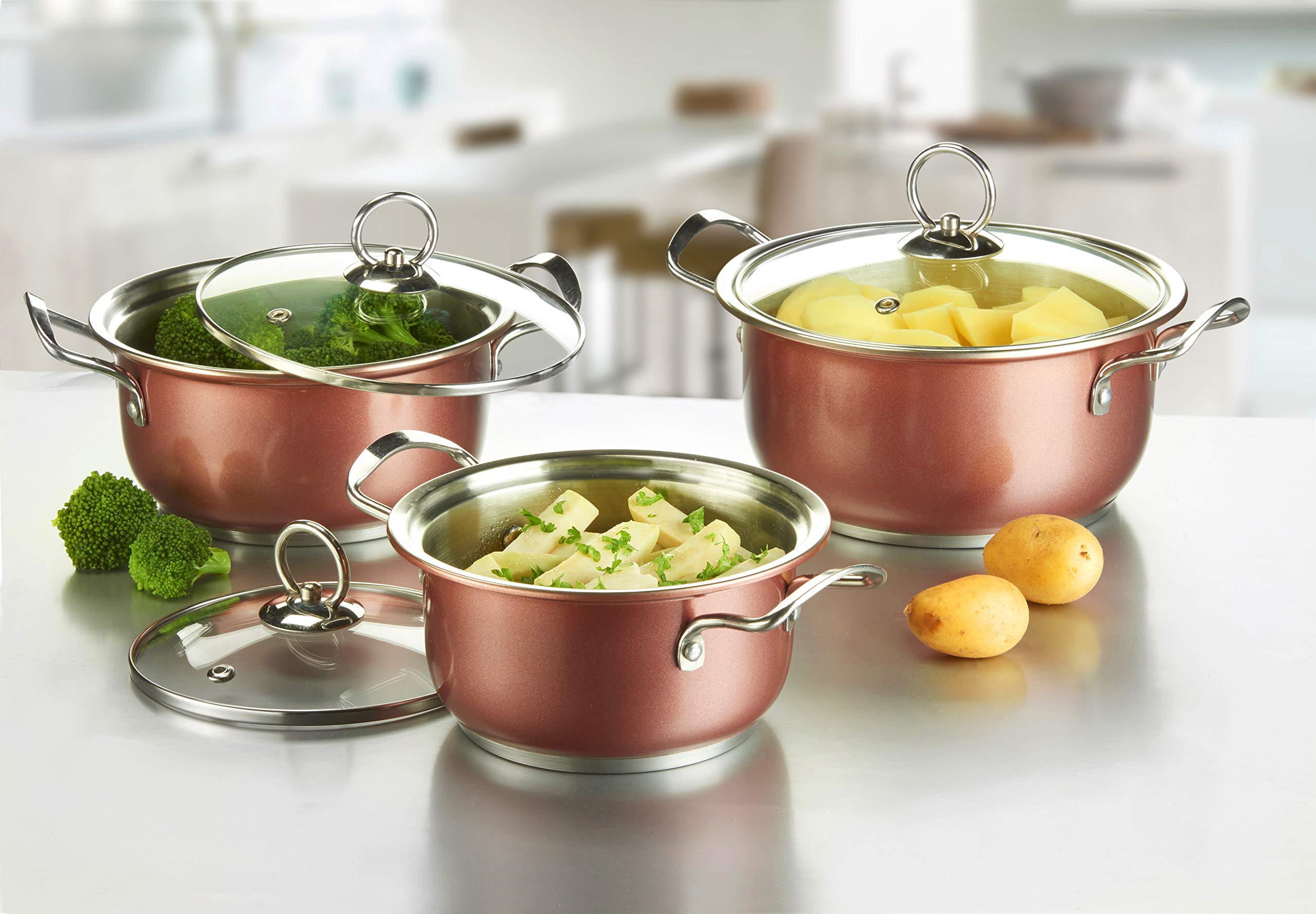 Set Di Pentole Antiaderenti COOKER KING In Acciaio Inox Con Rivestimento In Ceramica, 9 Pezzi, Adatto A Induzione E Forno - 4