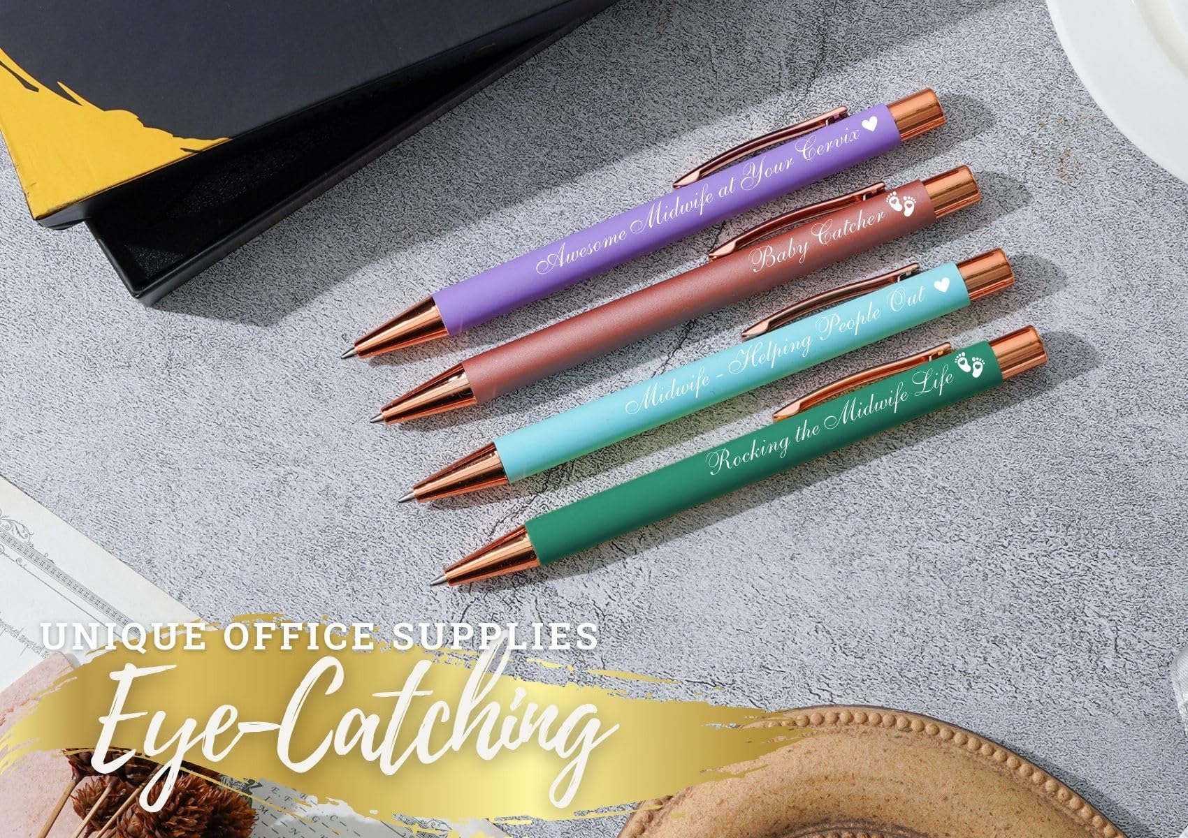 InnoBeta Midwife Gifts, Ballpoint Pen Set of 4, Gift Ideas for Midwife, OB, Labor Nurses, Baby Catcher,