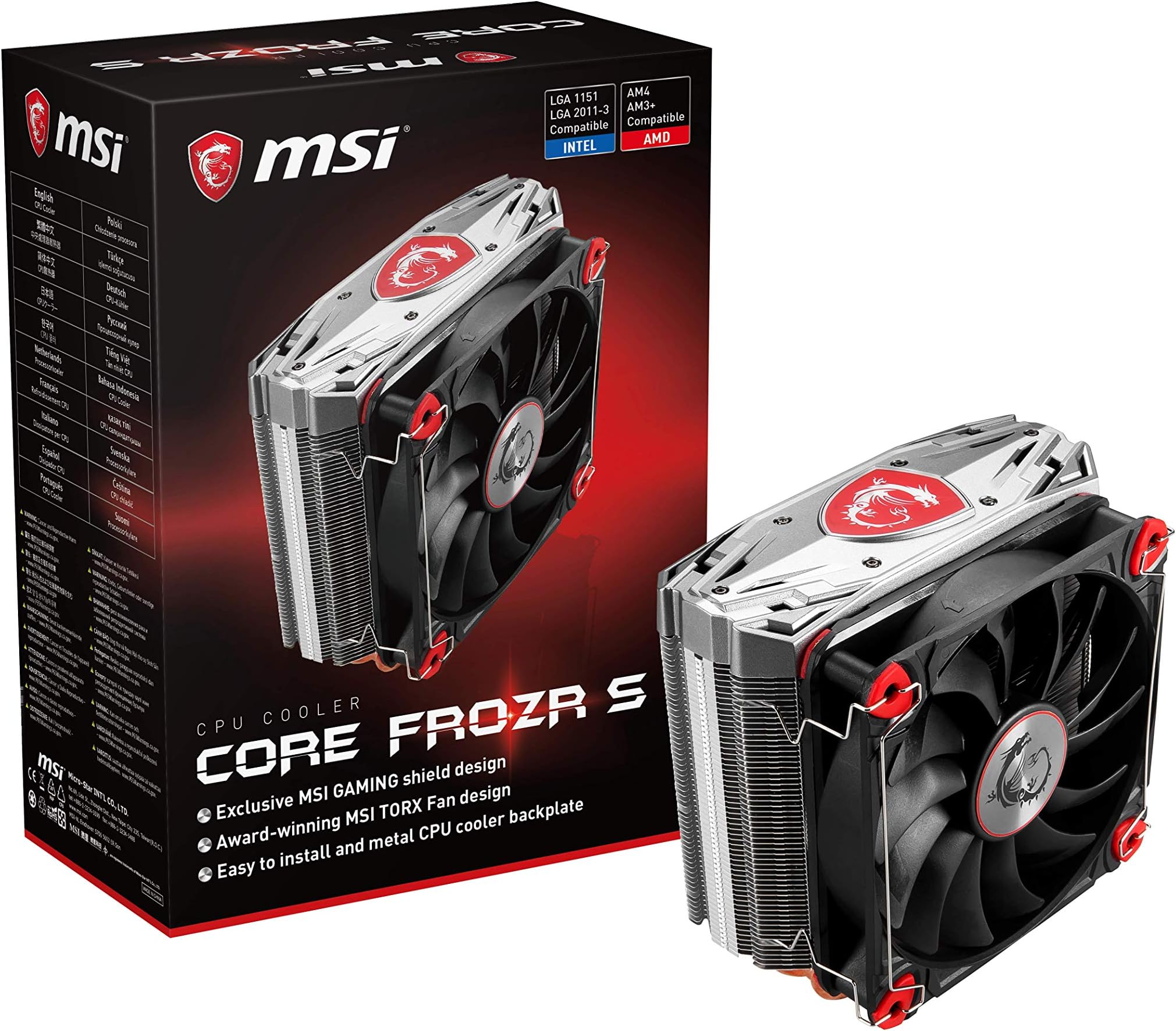 MSI CORE FROZR S CPU Air Cooler 4 Direct Contact Heat Pipes, 1 x 120 mm PWM TORX Fan, Iconic Gaming Shield Design Silver Cover, Compatible with Intel and AMD Platforms - E32-0802210-A87