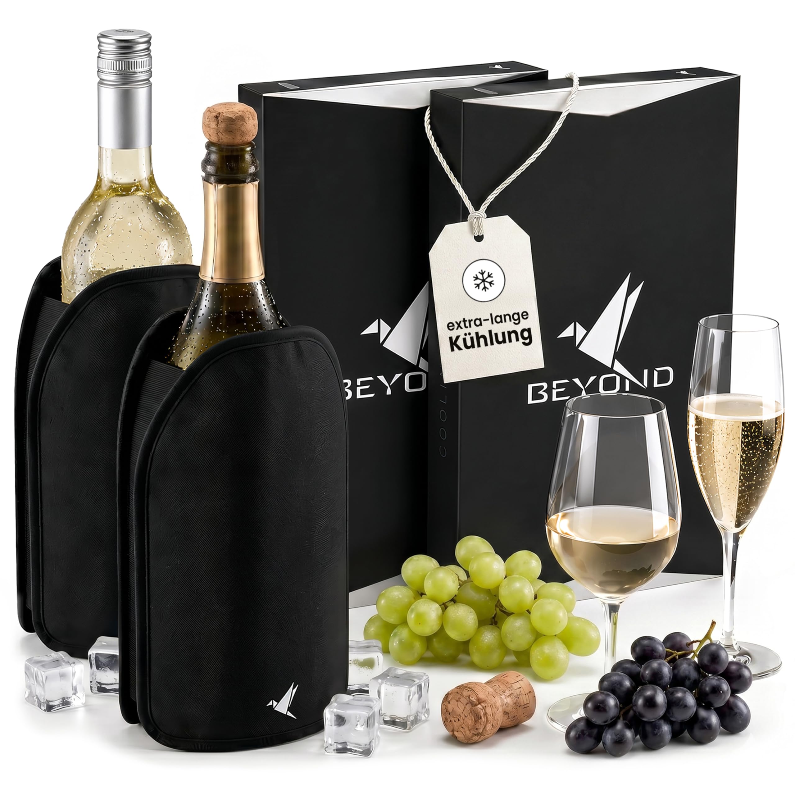 Beyond Weinkühler Manschette - Kühlmanschette Weinflaschen, Sekt & Champagner | Flaschenkühler für unterwegs, Weinmanschette, Weinflaschenkühler Weinzubehör Sektkühler Kühltasche Getränke - 2er Set