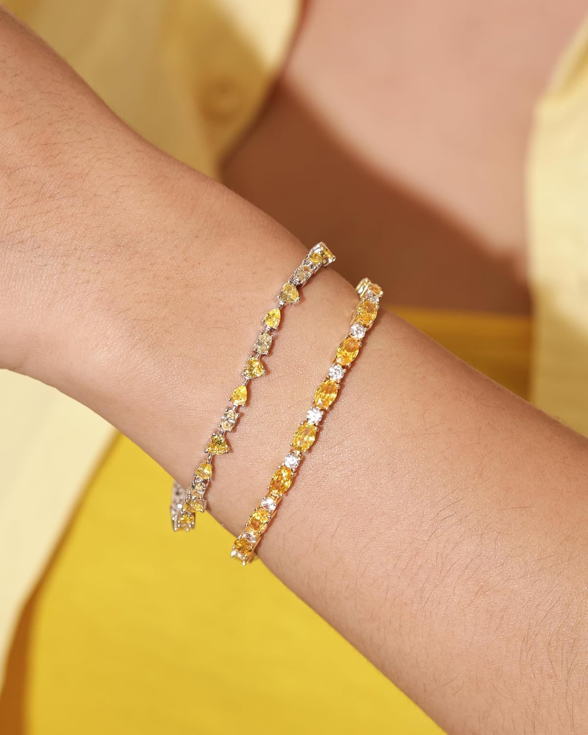 FANCIME 'Dawn' Tennis Bracelets Sterling Silver Colorful Oval Heart Teardrop CZ Bracelets Fine Jewelry Birthday Gifts for Women 7.2" - Image 4