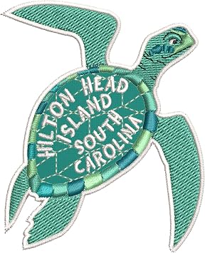 Hilton Head SC w/Sea Turtle Embroidered Premium Patch Iron-On or Sew-On Embroidery Applique - Color Mint - Nautical Sea Ocean Creatures Beach - Fun Novelty Badge Emblem - Vacation Tourist Souvenir