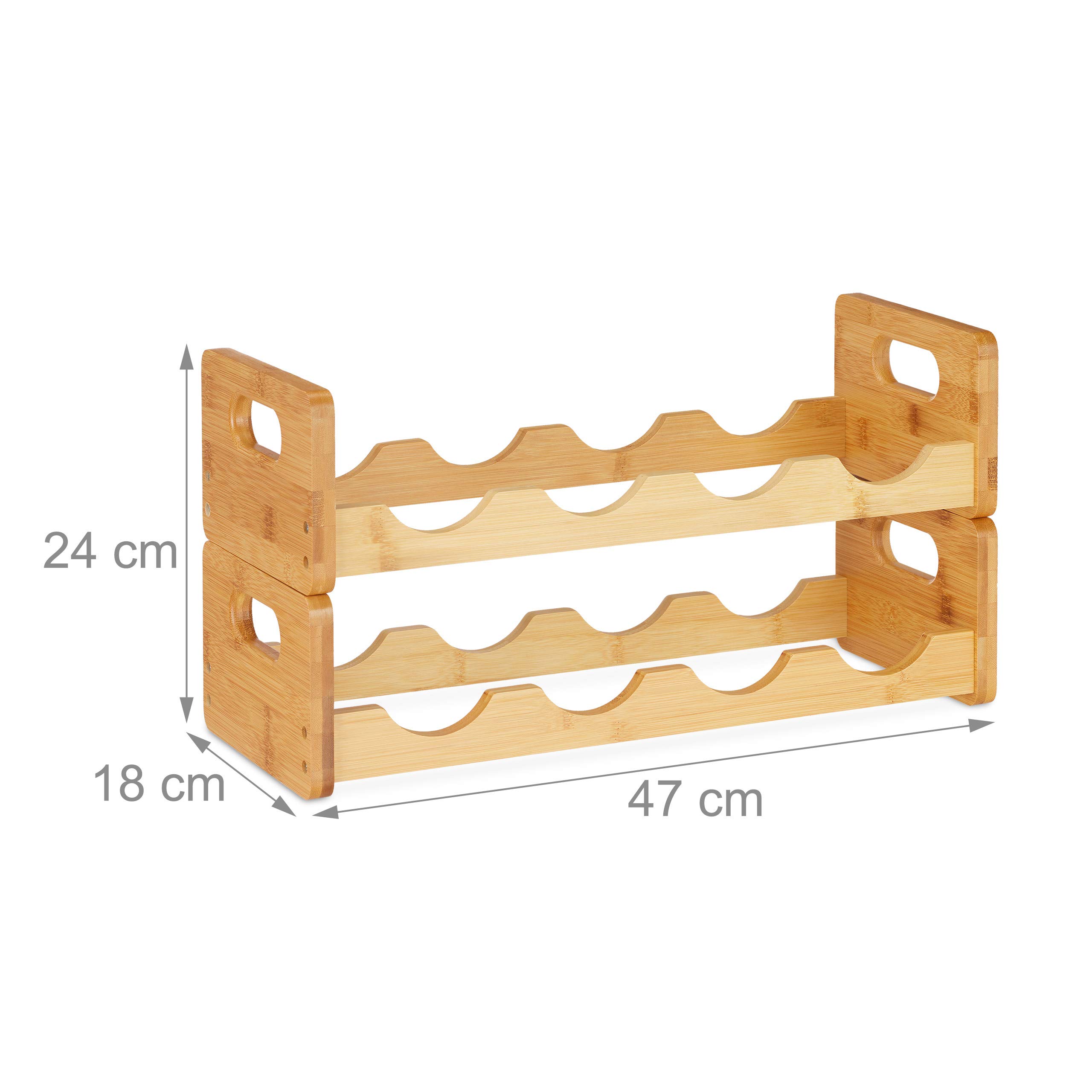Relaxdays 4x Cantinetta, Scaffale Salvaspazio per 8 Bottiglie Formato Orizzontale in Bambù, HLP 24x47x18 cm, Legno Naturale