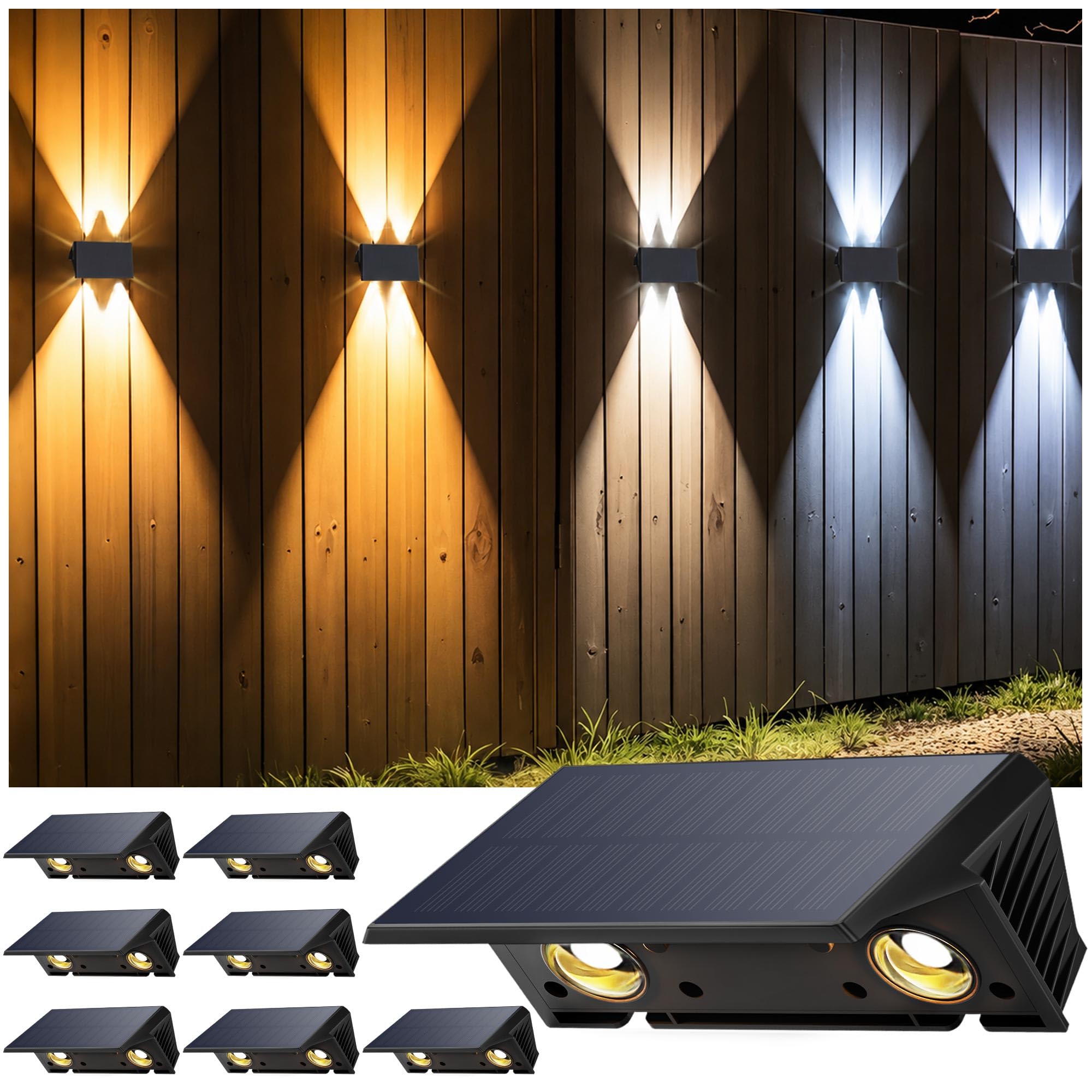 IIRARA Solar Fence Lights Outdoor Garden, Ambient Atmosphere, 8-Pack with 3 Color Temperatures(Warm/Natural/Cool White)