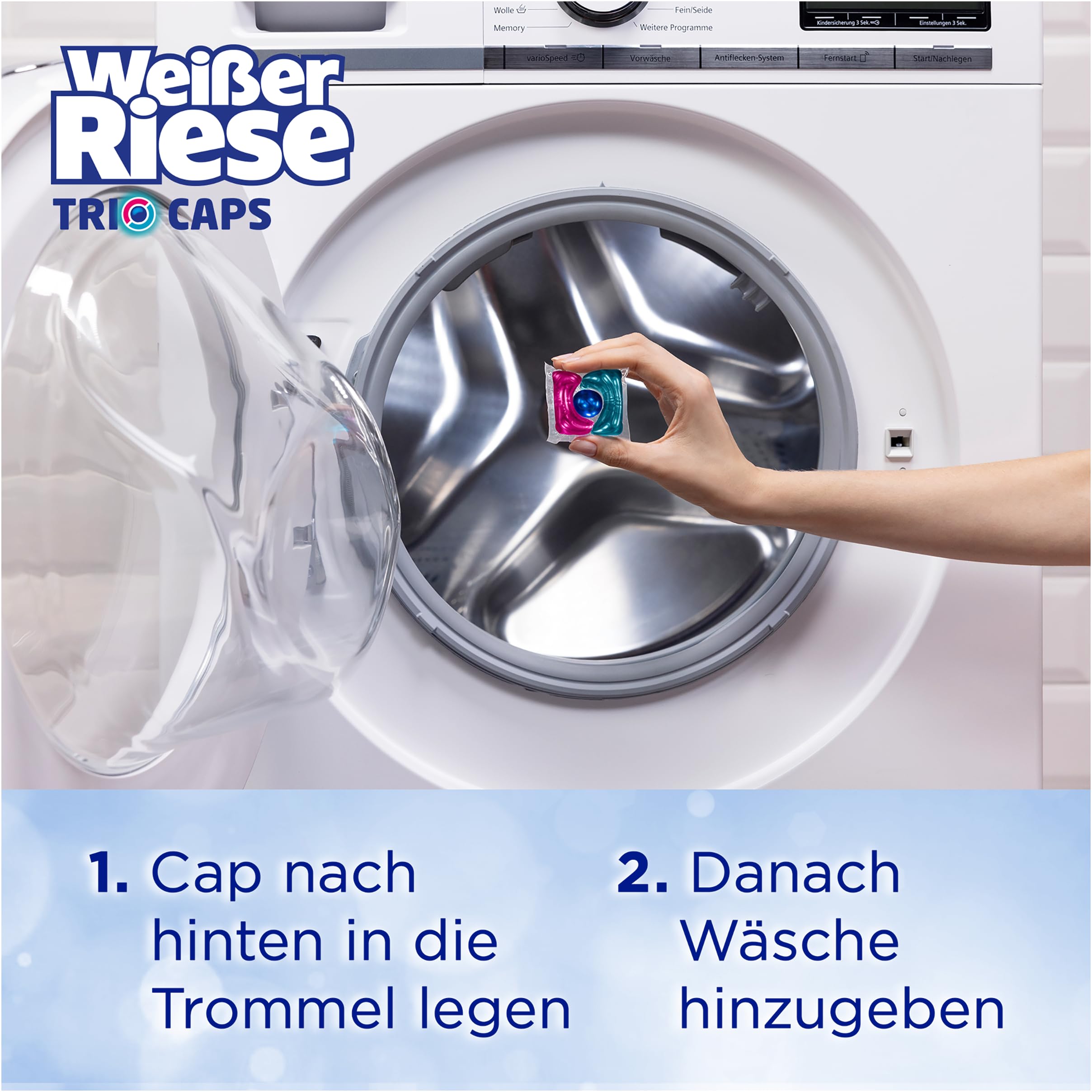 Weißer Riese Universal Trio-Caps Aromatherapie Lotus (120 Waschladungen), Waschmittel mit Good Mood-Duft für unwiderstehlich duftende & strahlend saubere Wäsche, 100% recycelbar