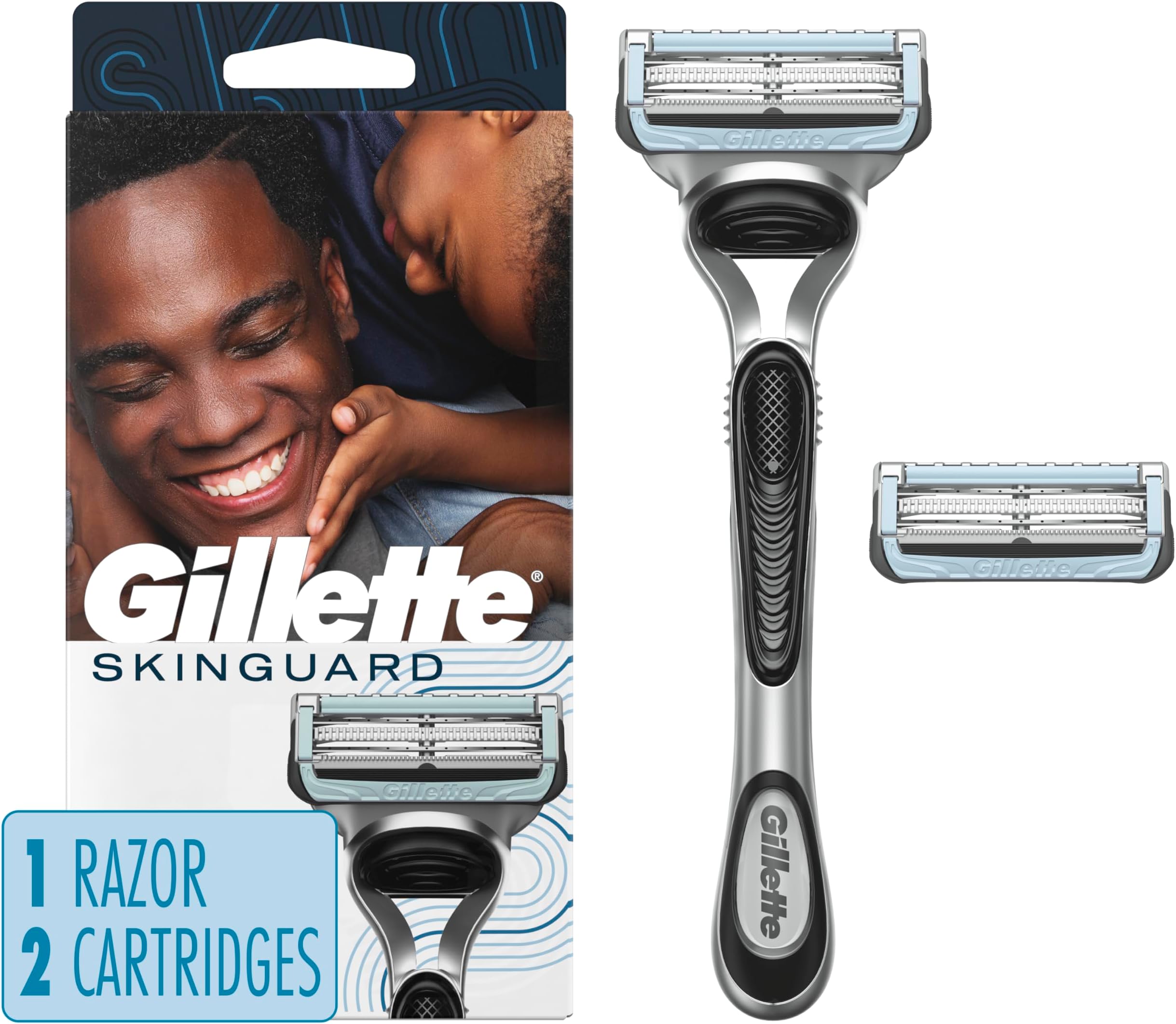 SkinGuard Razors for Men, 1 Razor Handle and 2 Razor Blade Refills, Designed for Men with Sensitive Skin, Razor Bumps, and Shaving Irritation