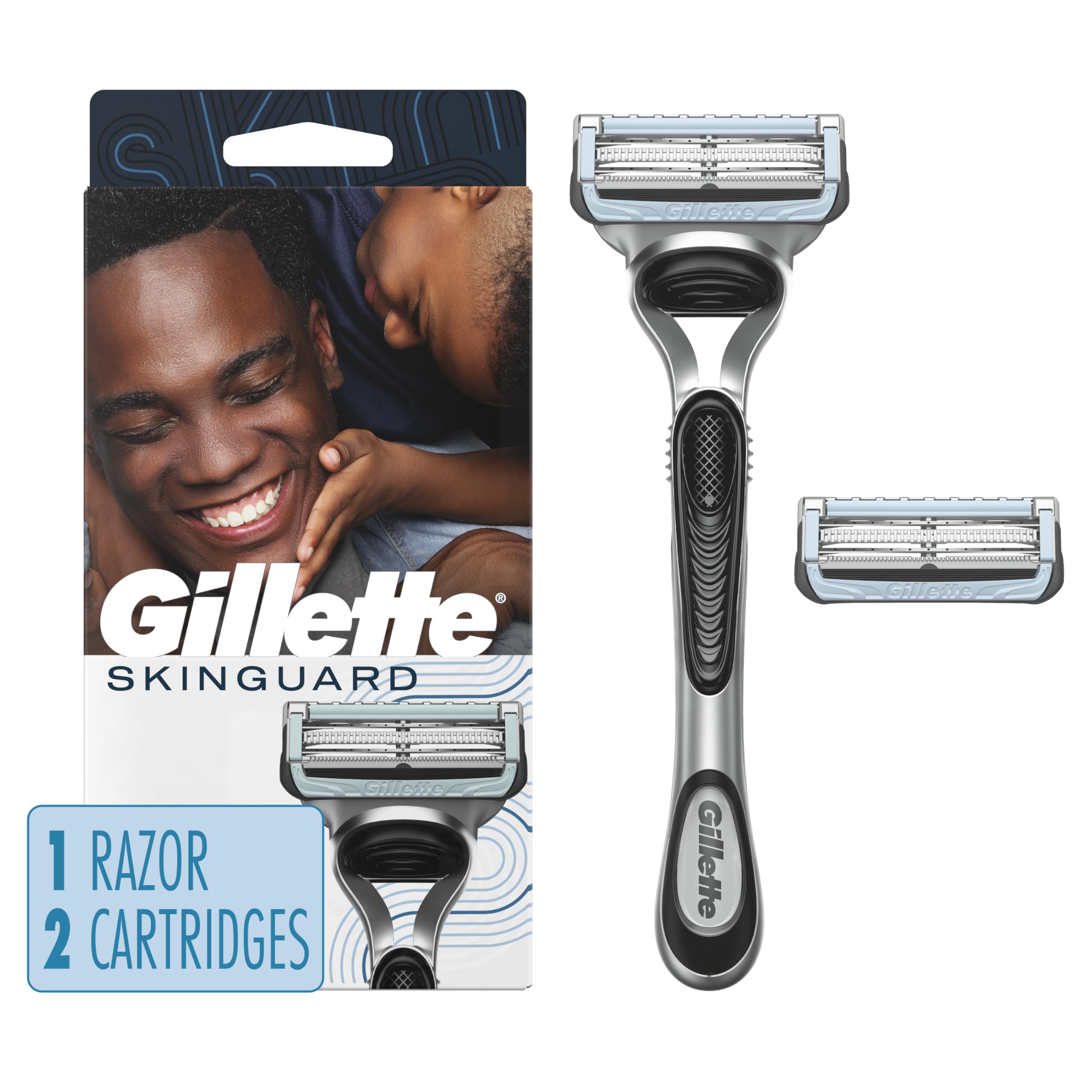 SkinGuard Razors for Men, 1 Razor Handle and 2 Razor Blade Refills, Designed for Men with Sensitive Skin, Razor Bumps, and Shaving Irritation