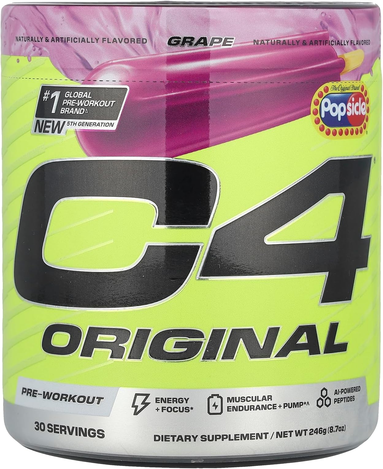 Original Pre Workout – Popsicle Grape - Pre-Workout for Endurance, Focus & Performance with 200mg Caffeine, Beta-Alanine, Creatine Nitrate, L-Arginine & PeptiPump – Sugar Free, 30 Servings