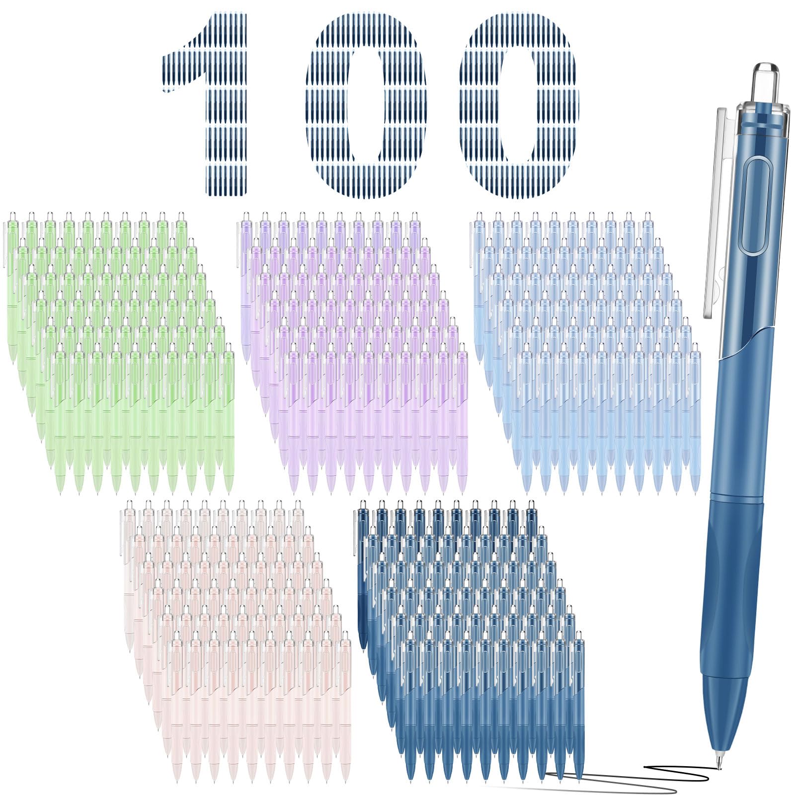 Motiskyy 100 szt., 0,5 mm, czarne długopisy żelowe, luzem, chowane, średnie, punktowe, gładkie pisanie, wygodny uchwyt, do powrotu do szkoły, biura, klasy, biznesu, domu, pracy (pastelowe, nowoczesne)