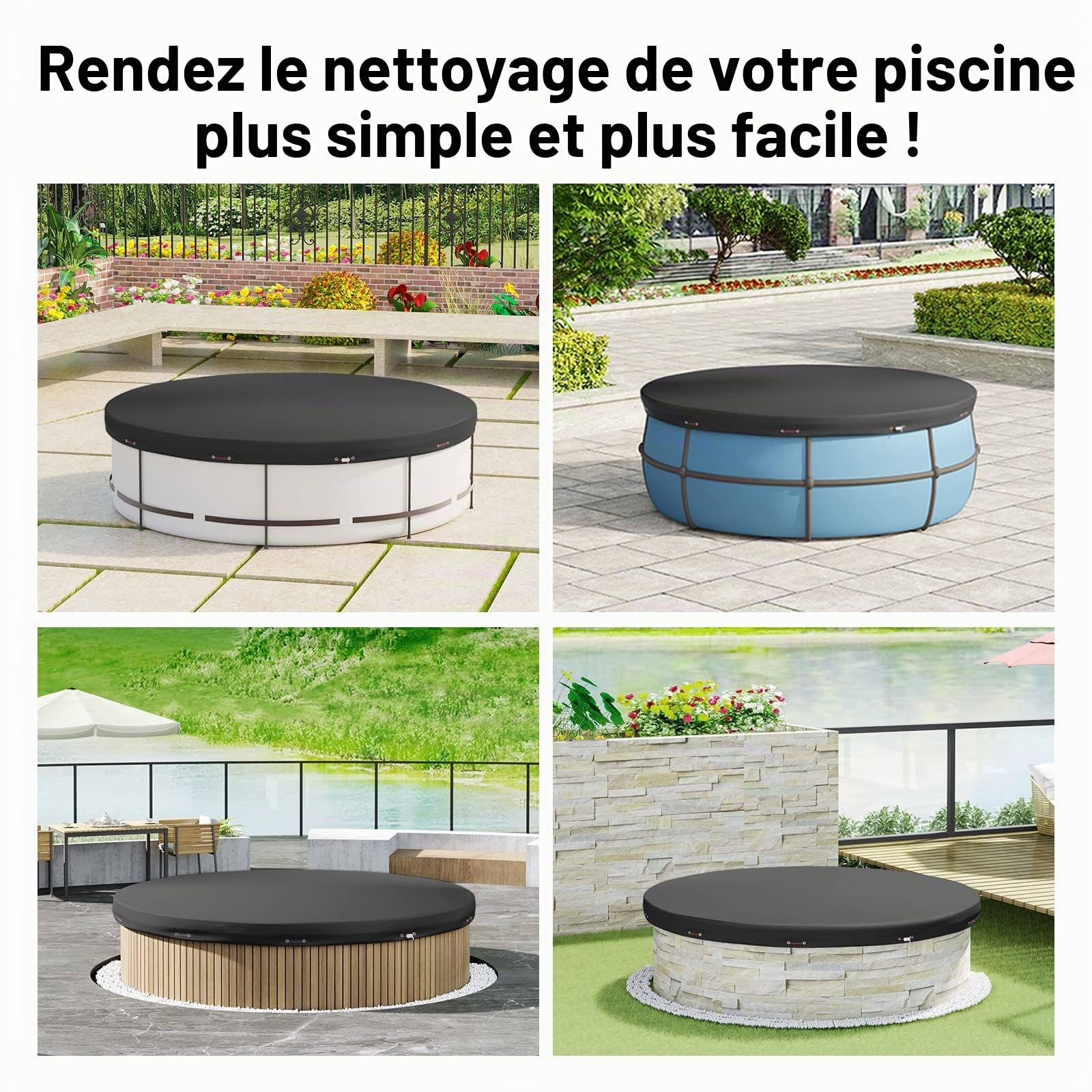 WOLTU Couverture de Piscine Ronde Imperméable Anti-poussière Ø560cm Gris Foncé