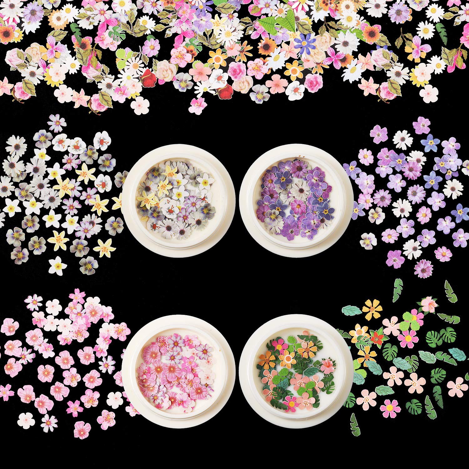 9 Boxes 3D Flower Nail Design Sequins Decals Sticker Colorful Mixed Flowers Leaves Design Slice Nail Flakes for Nail Face Body Decoration DIY Crafting