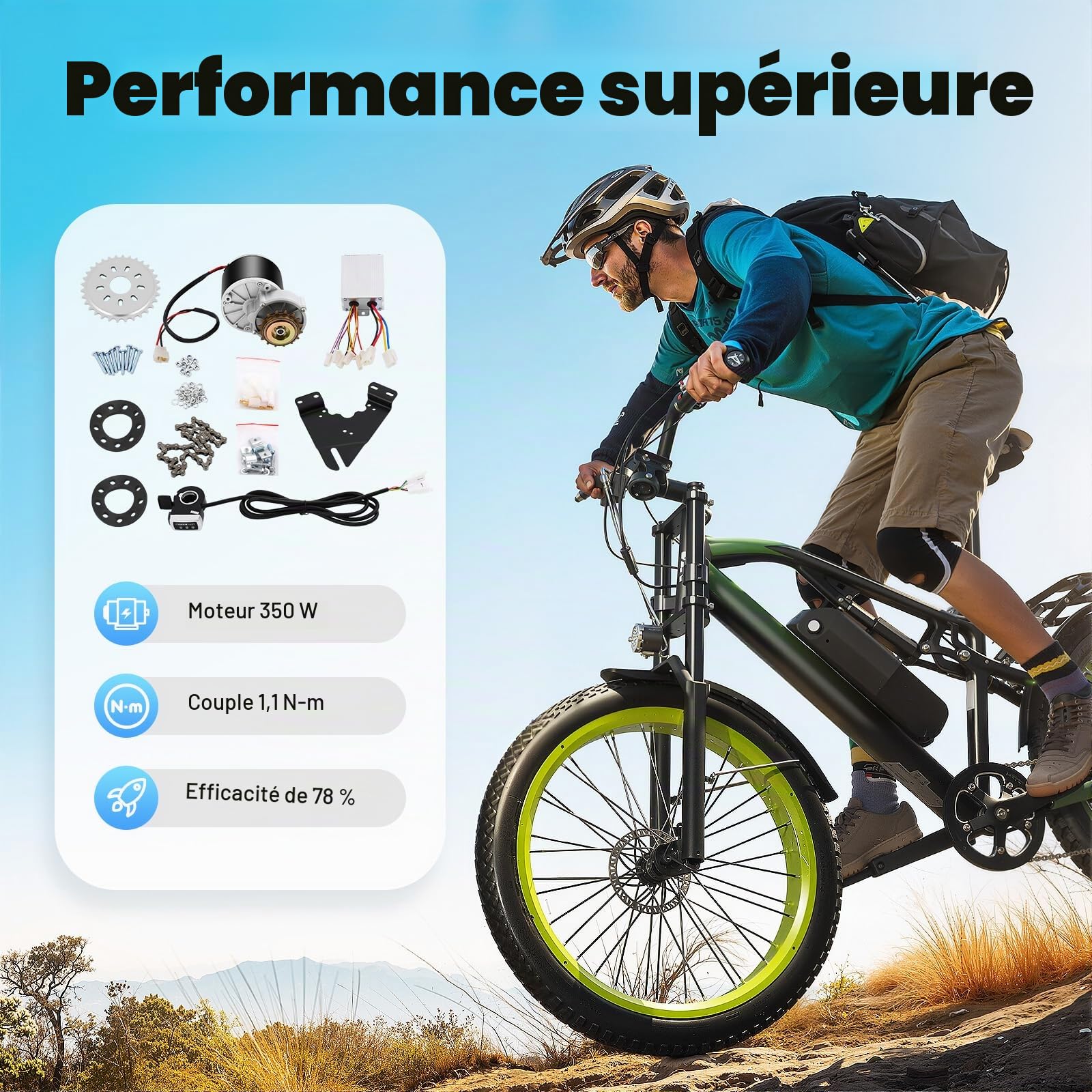 Kit de Conversion Vélo Électrique 350W 36V, Moteur Électrique à Balais avec Chaîne, Pignon, Contrôleur et Accélérateur au Pouce, Kit Motorisation DIY pour VTT, Vélo, Tricycle et Scooter 16-28 Pouces