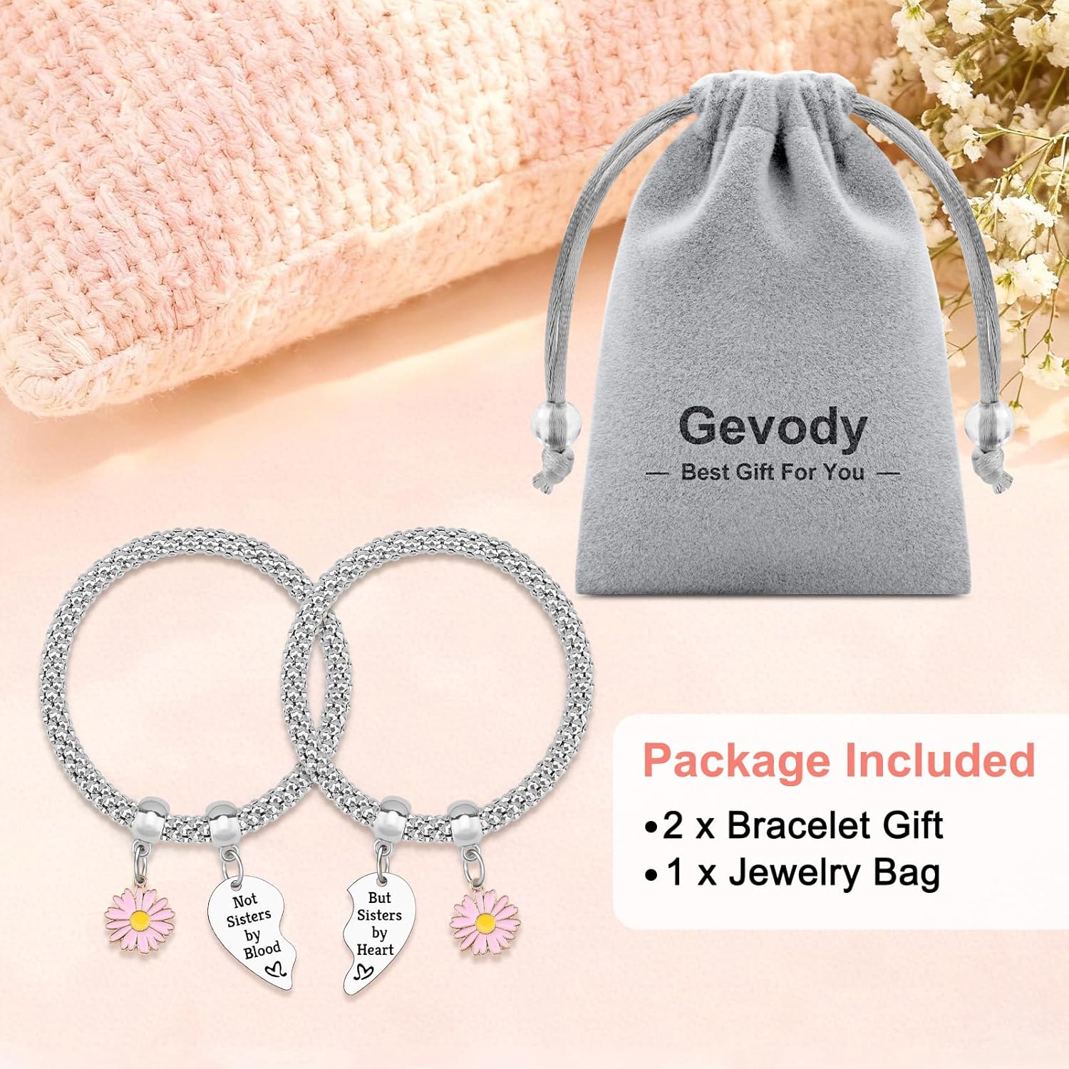 Best Friend Bracelets Set for 2 Friendship Gifts for Woman Sister 2 Piece Bracelets Set for Unbiological Sisters Stretch Jewelry for Her Bff Bestie Best Friend Christmas Mothers Day Birthday Present - Image 6