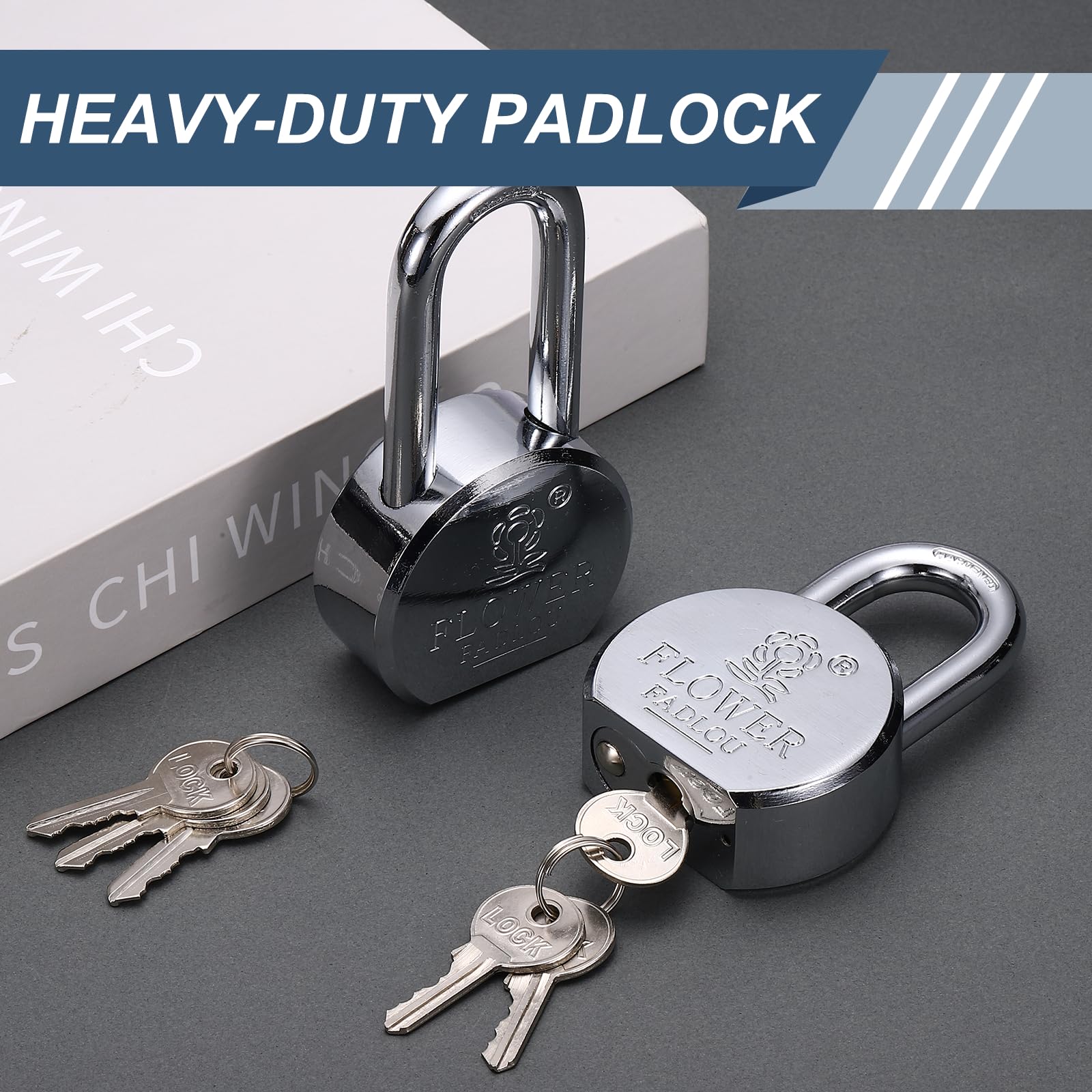 PATIKIL Cerradura resistente, ancho: 65 mm, plateada) (2 unidades), candado de alta seguridad de aleación de acero con 6 llaves, apto para puerta, almacén, contenedor de envío, puerta de