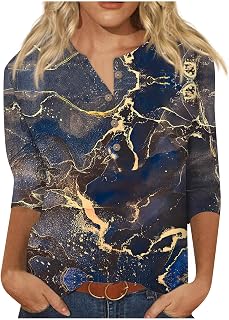 Tsamuo Oversized Tshirts Shirts for Women Button Down V Neck 3/4 Sleeve Cute Fation Plus Size Casual Workout Tops for Women