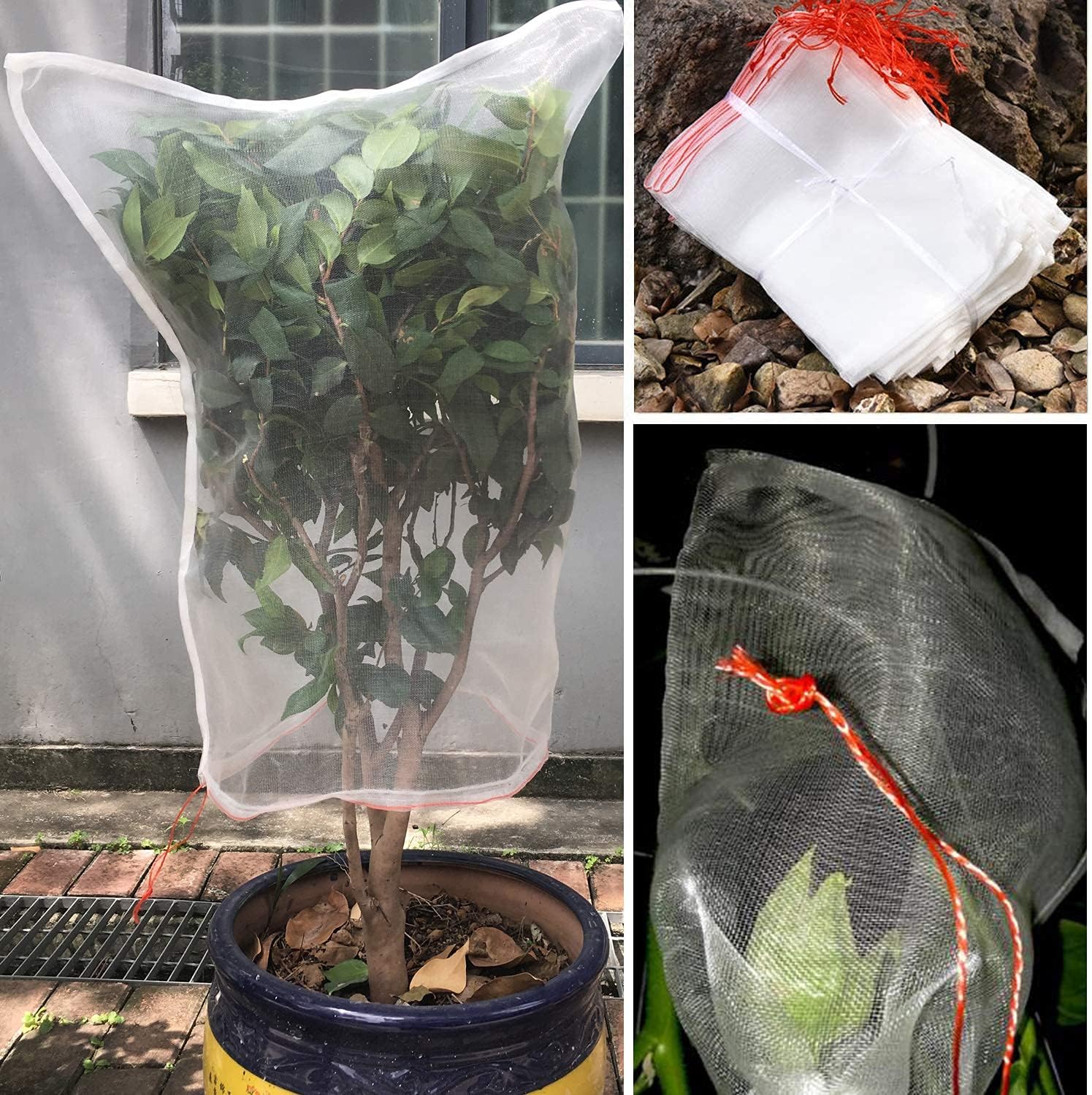 20PCS Tomato Plant Netting Mesh, 3 Ft x 2 Ft Fruit Protection Bags with Drawstring, Garden Reusable Mesh Insect Netting Bags Plant Protective Cover for Vegetables Fruit Trees Melon Bananas