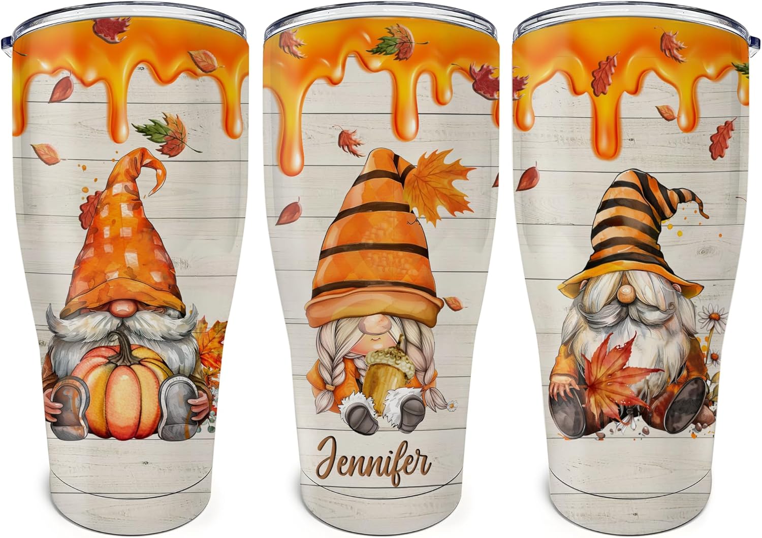 Personalized Halloween Gnome 30oz Tumbler - Halloween-Themed Decor Gifts For Gnome Lovers - Fall Spooky Gnomes Travel Cup For Men Women - Custom Name 30oz Vacuum Stainless Steel Tumbler