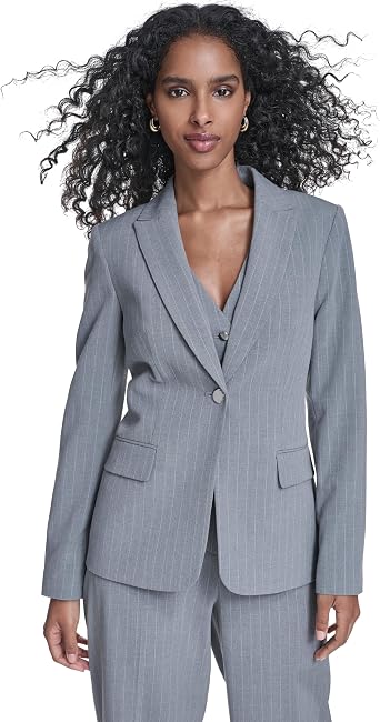 Calvin Klein Womens Long Sleeve Notch Collar One Button Blazer