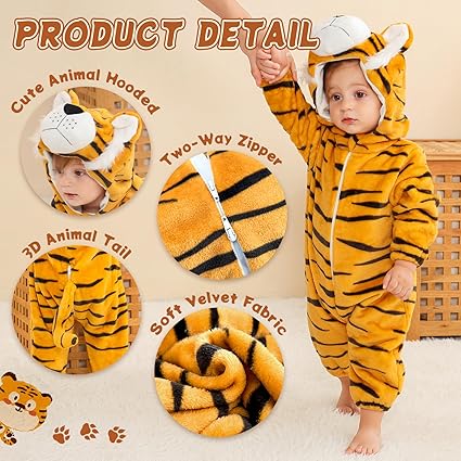 Costume Da Tigre Per Bambini Taglia 104 Cm (3-4 Anni) - Gilè In Poliestere Marrone E Bianco - Travestimento Da Cucciolo Di Leone - 3