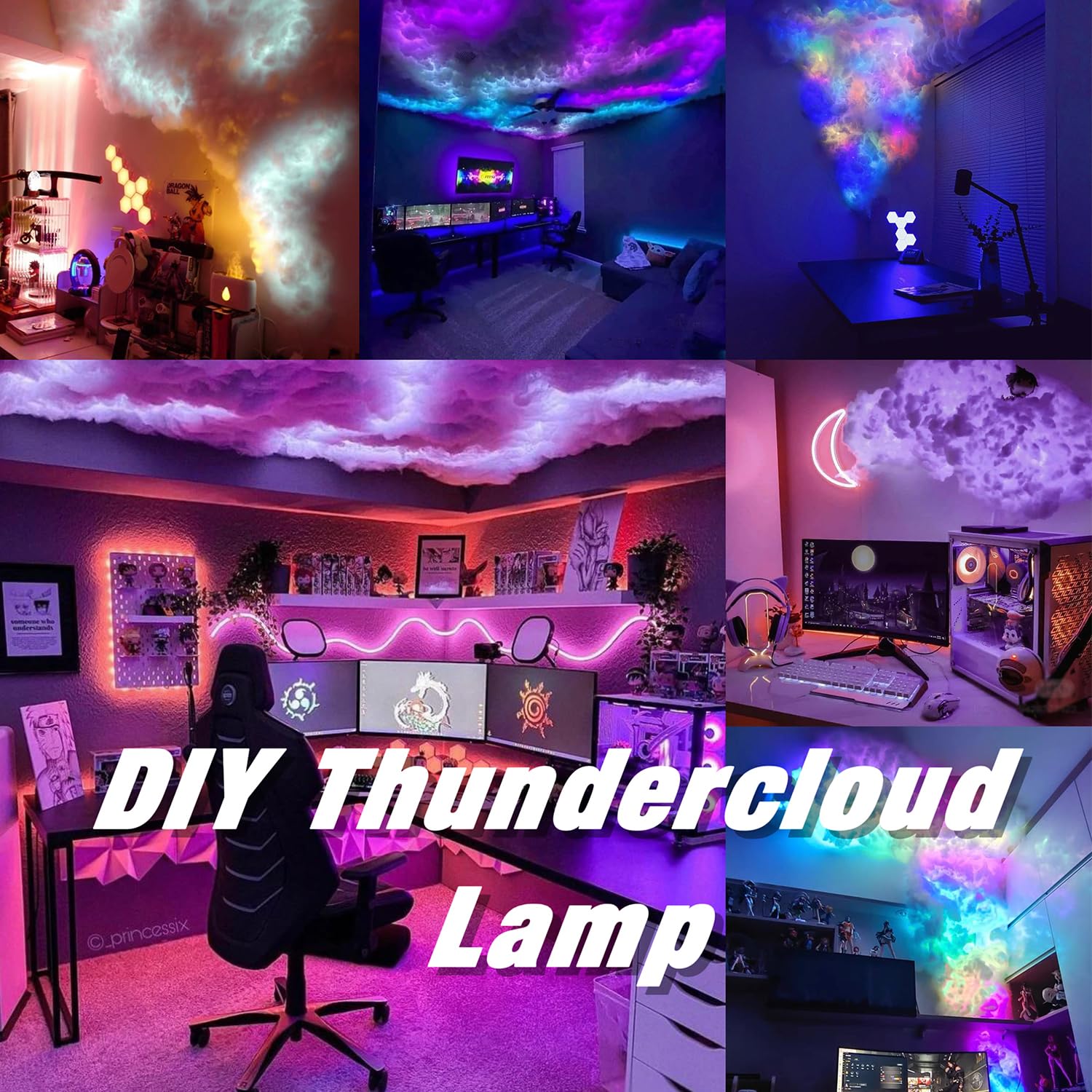 Luces LED 3D de Nube Grande, lámpara de Nube Colorida RGB Thunder, Luces de Nube Creativas de Bricolaje, luz de Noche de atmósfera de Barra de luz de Pared, para Decoraciones,5m/16ft