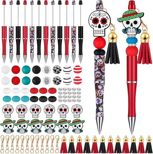 Miniatura 7 de Colarr 12 juegos de bolígrafos con cuentas, bolígrafos de Halloween a granel con cuentas focales de silicona, cierres de borlas y kit de bricolaje