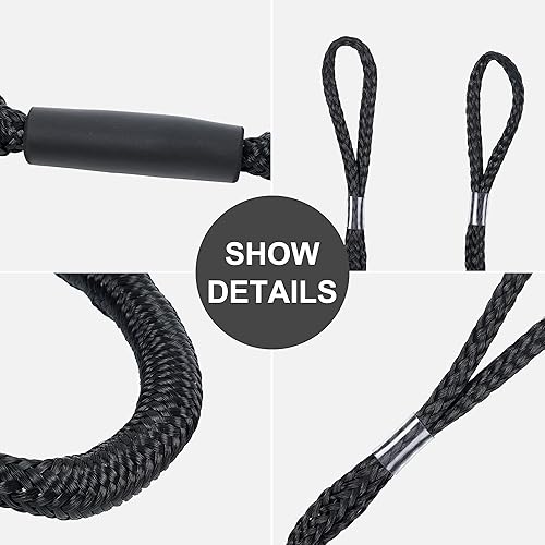 Miniatura 6 de Cuerda de amarre para barco de 4 pies, color negro, paquete de 4