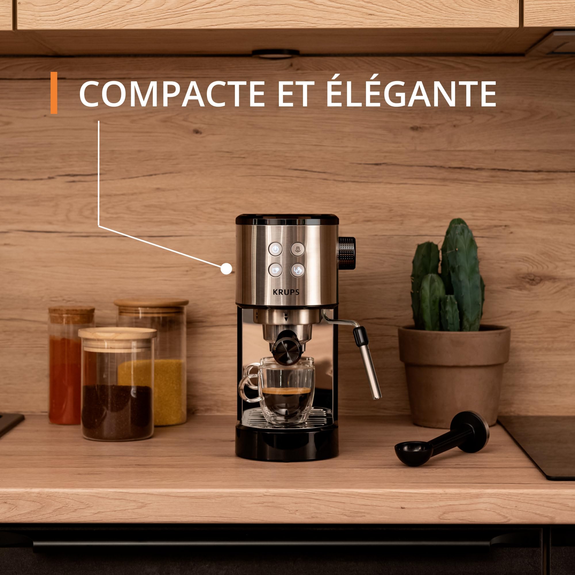 KRUPS Machine expresso manuelle, design compact, espresso et cappuccino, 15bars, buse vapeur, Virtuoso Essential, XP441810, Silver