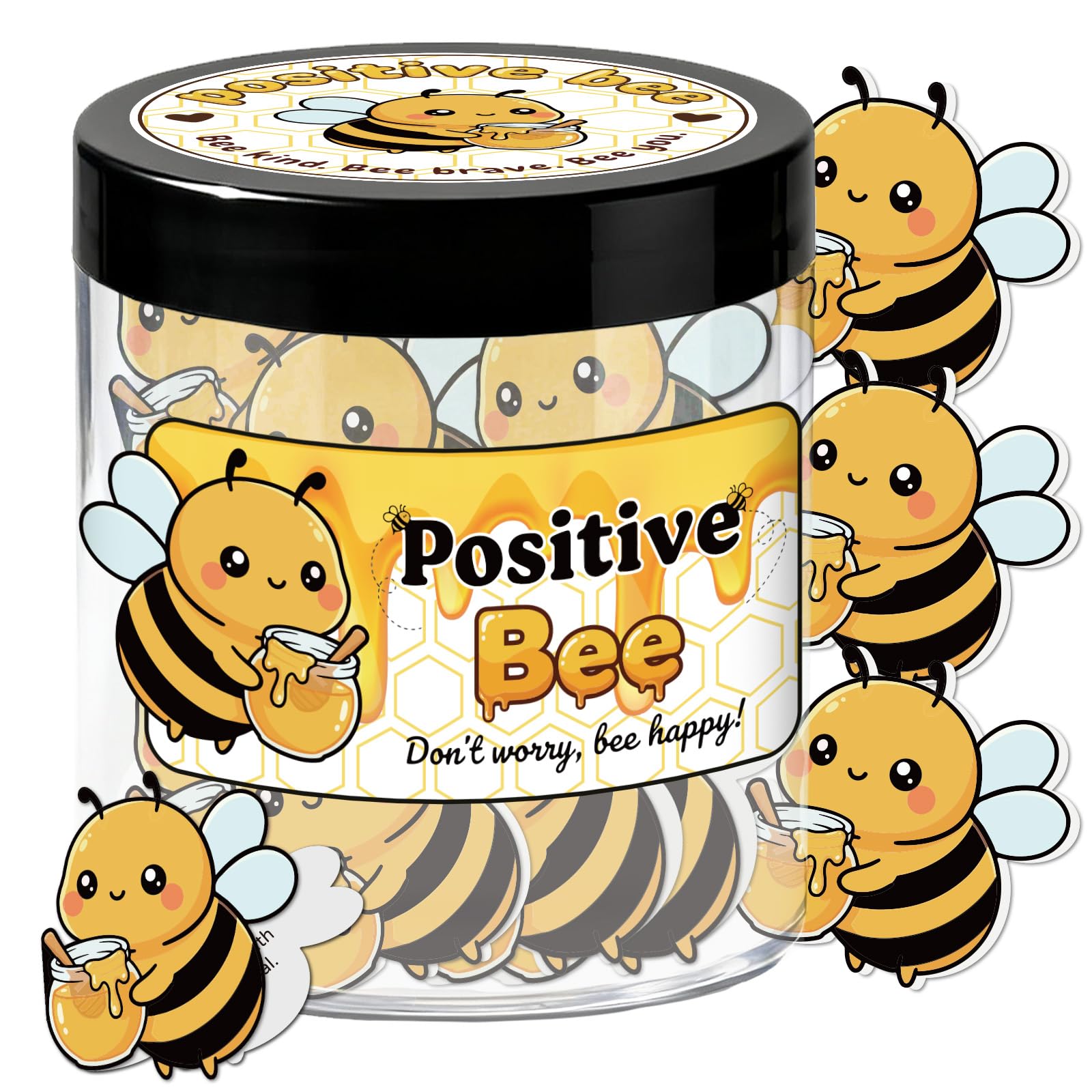 MAYJOYDIY Positive Bee Jar 80 Affirmation Cards for Women Men Positive Emotional Support Jar 7 x 8.5cm Cute Bee Desk Accessories Gift for Family Corwoker Friends Teacher Students