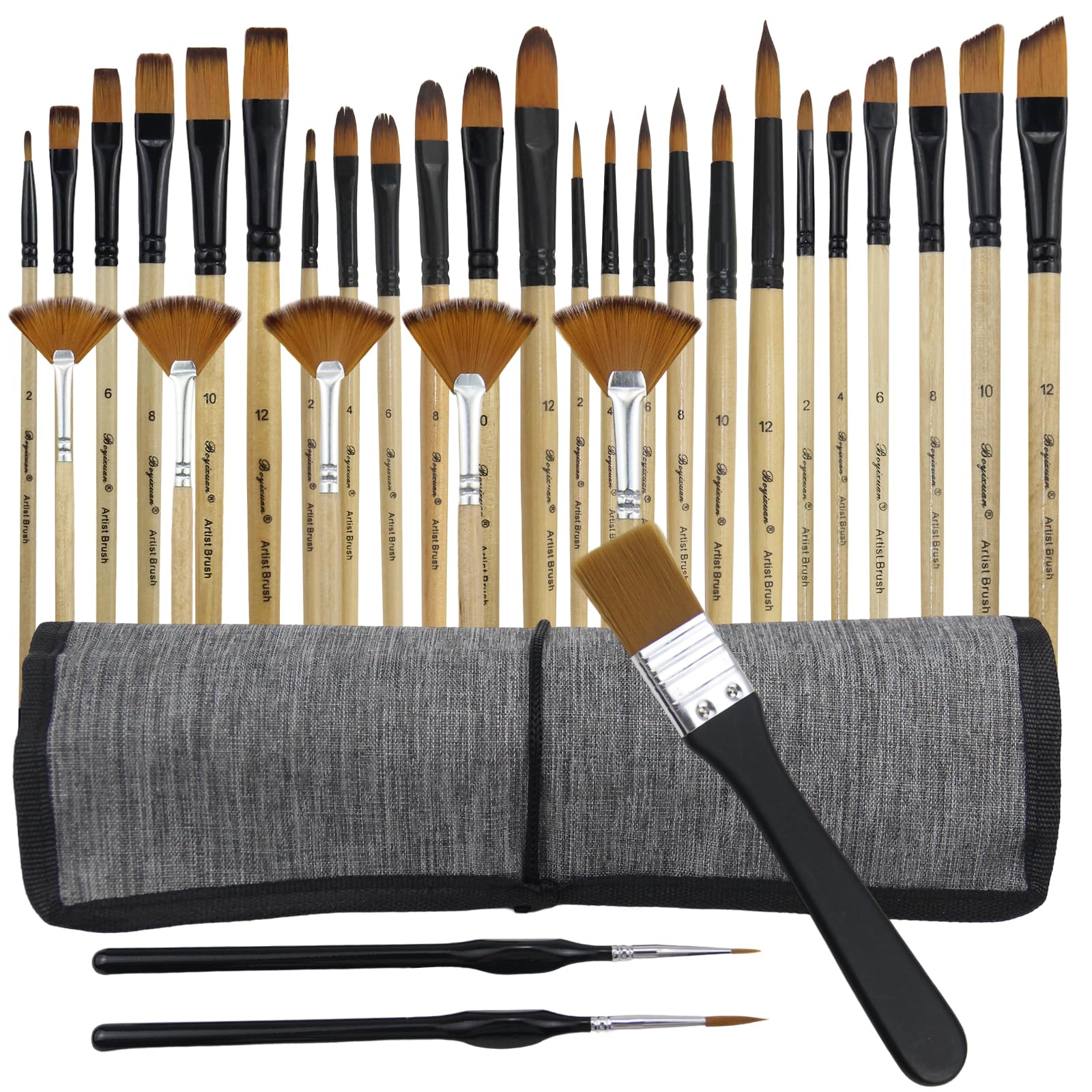 Elepl 32 Piezas Pinceles Pintura Acrilica, Pinceles Acuarela con Bolsa Organizador Pinceles Oleo Pinceles Acuarela Profesionales para Gouache, Acuarela, Óleo para Amantes de la Pintura